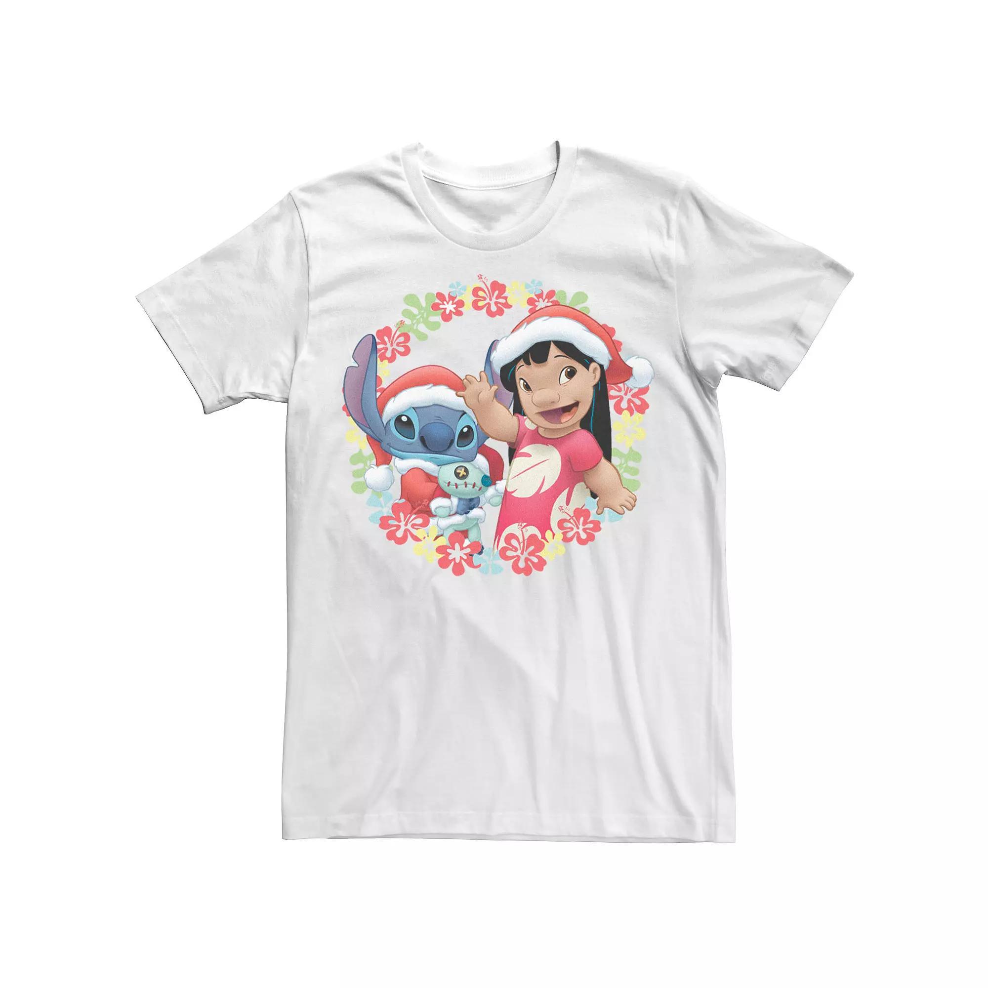 Disney's Lilo & Stitch Christmas Hawaiian Flower Wreath Men's Tee, Size: XXL, White Product Image