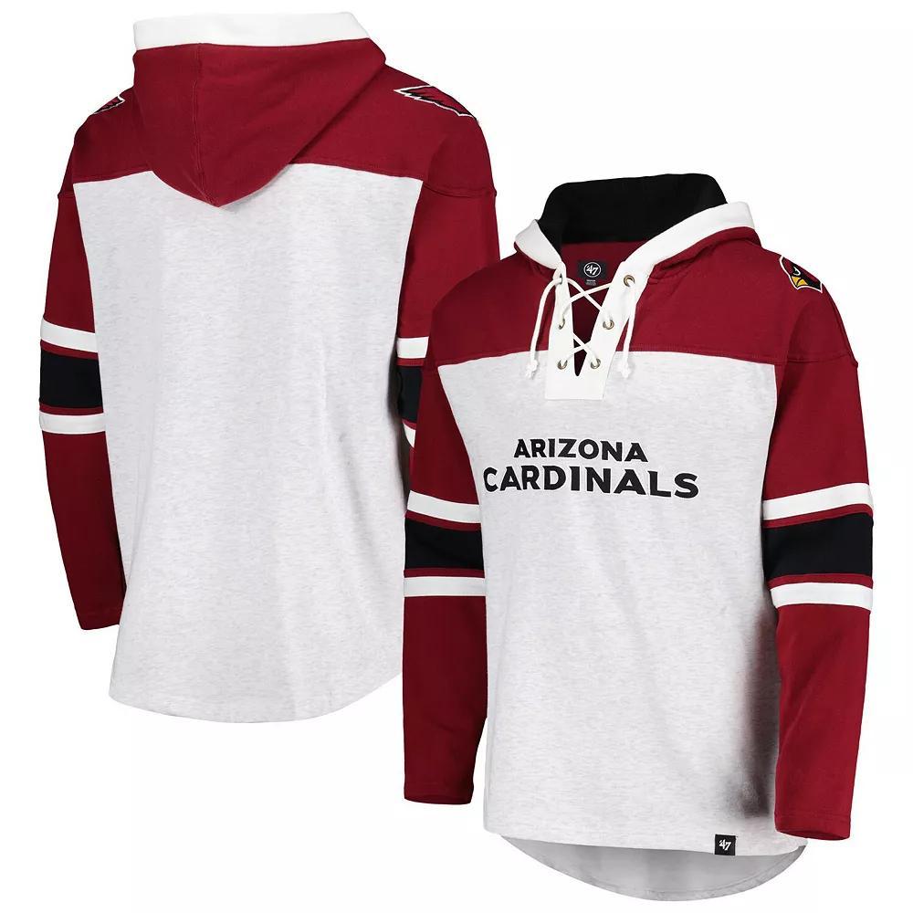Men's '47 Arizona Cardinals Heather Gray Gridiron Lace-Up Pullover Hoodie, Size: 3XL, Grey Product Image