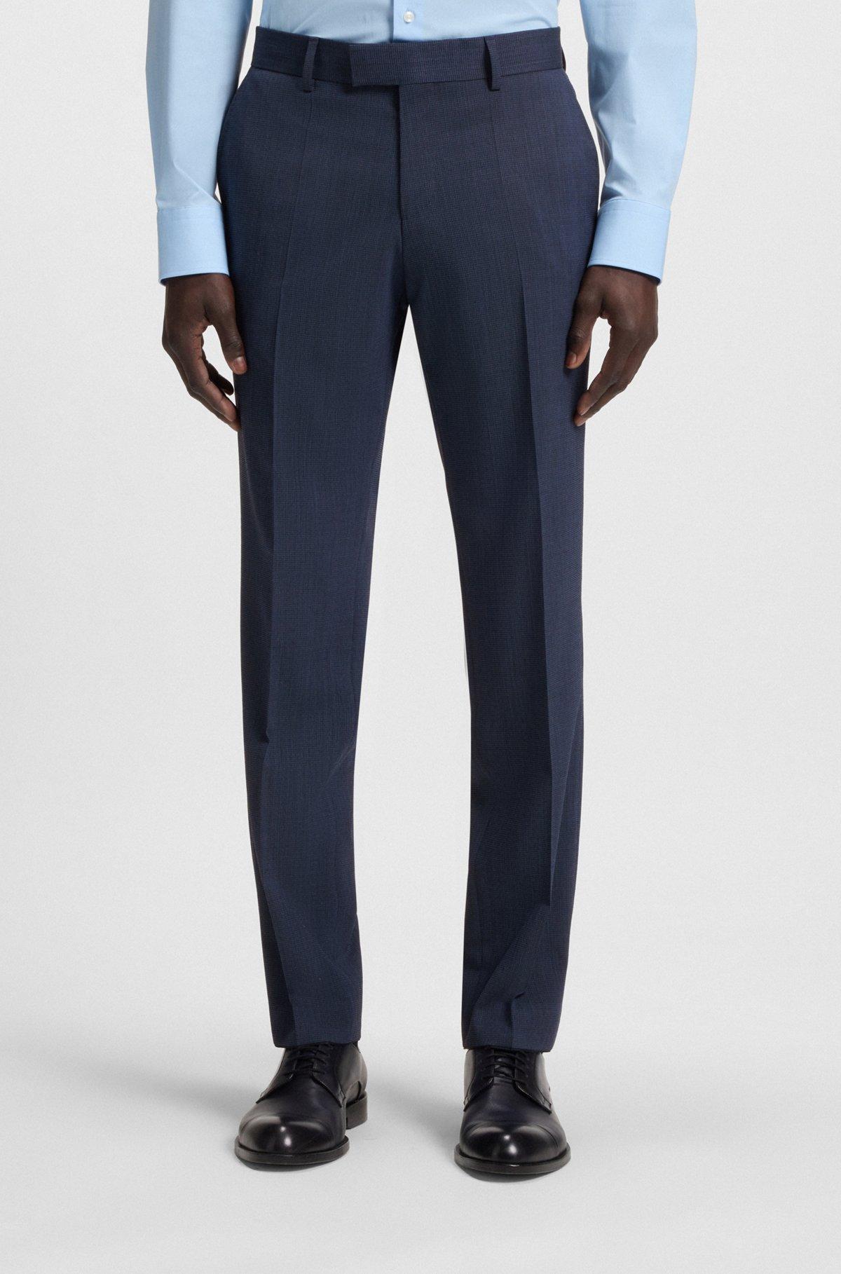 BOSS - Slim-fit suit in micro-patterned stretch fabric - Dark Blue Product Image