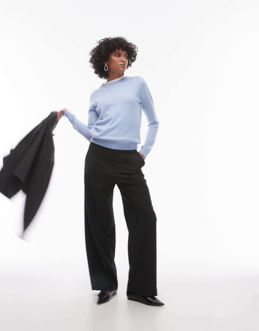 Mango cashmere round neck sweater in light blue Product Image