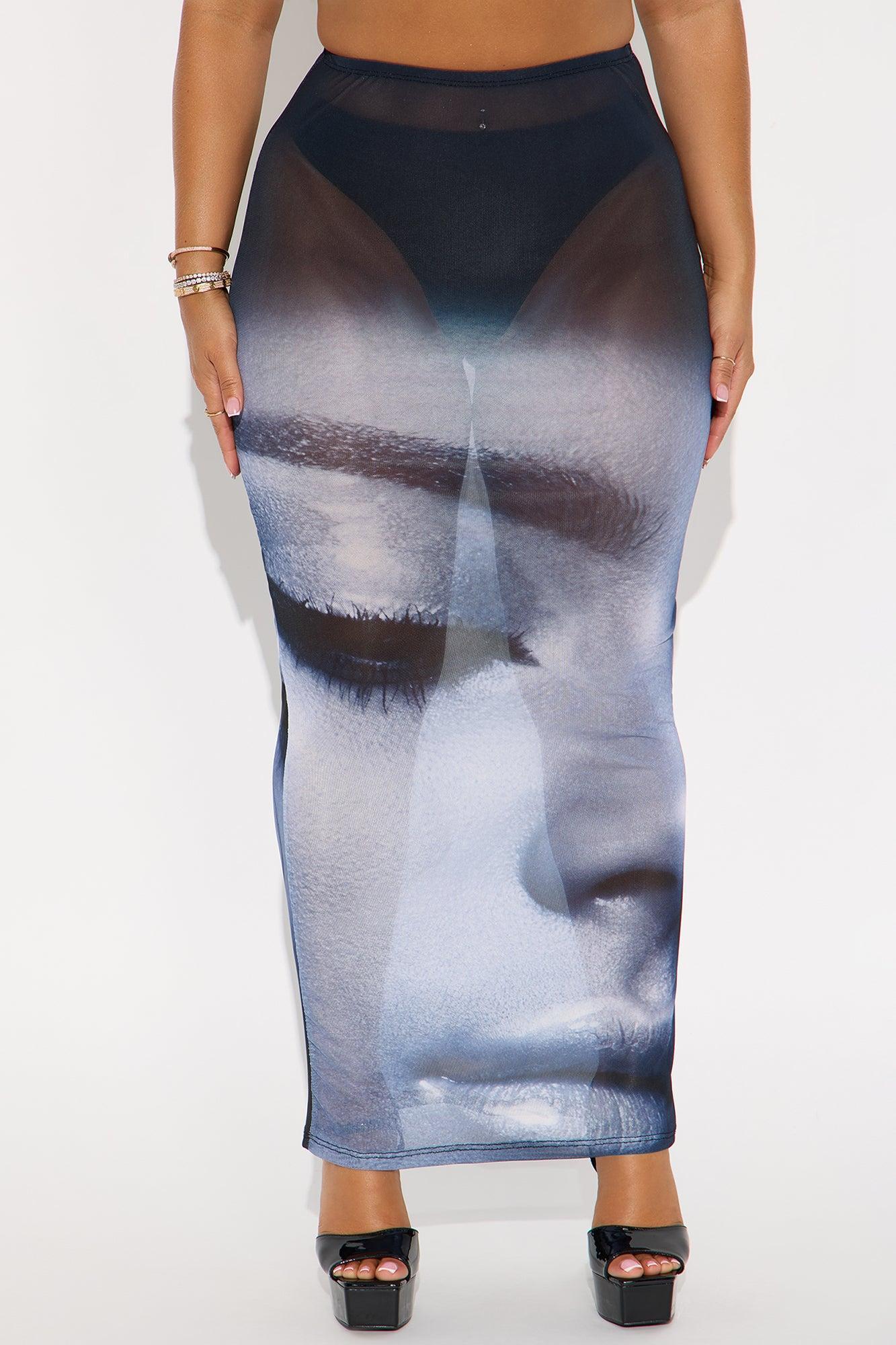 Thalia Sheer Face Print Mesh Maxi Skirt - Purple/combo Product Image