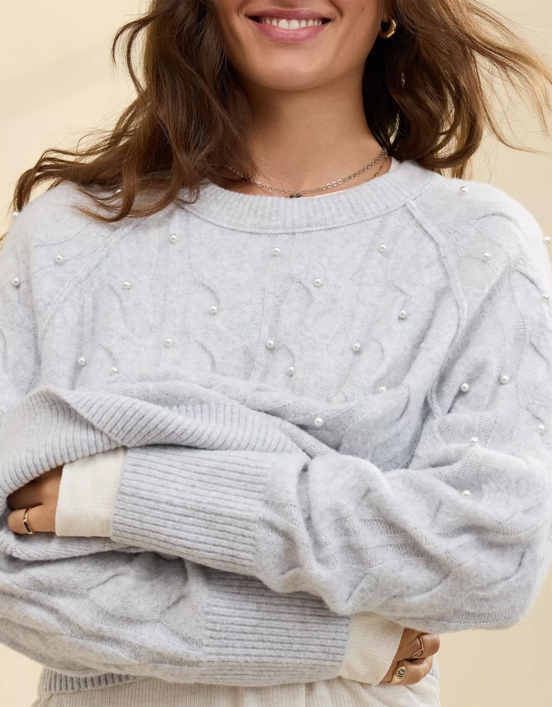 Aerie unREAL Cable Pearl Crew Sweater Product Image