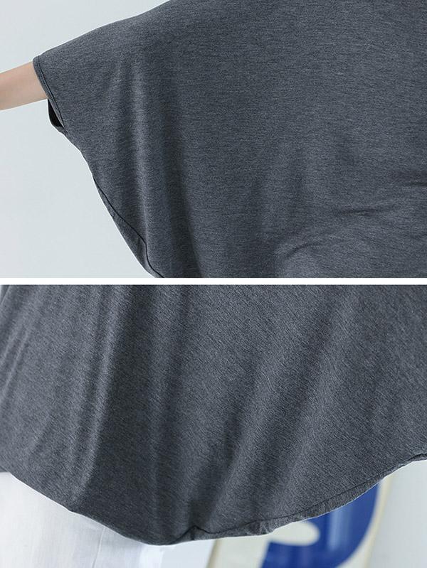 Vintage Loose Round-Neck Batwing Sleeves Shirts Product Image
