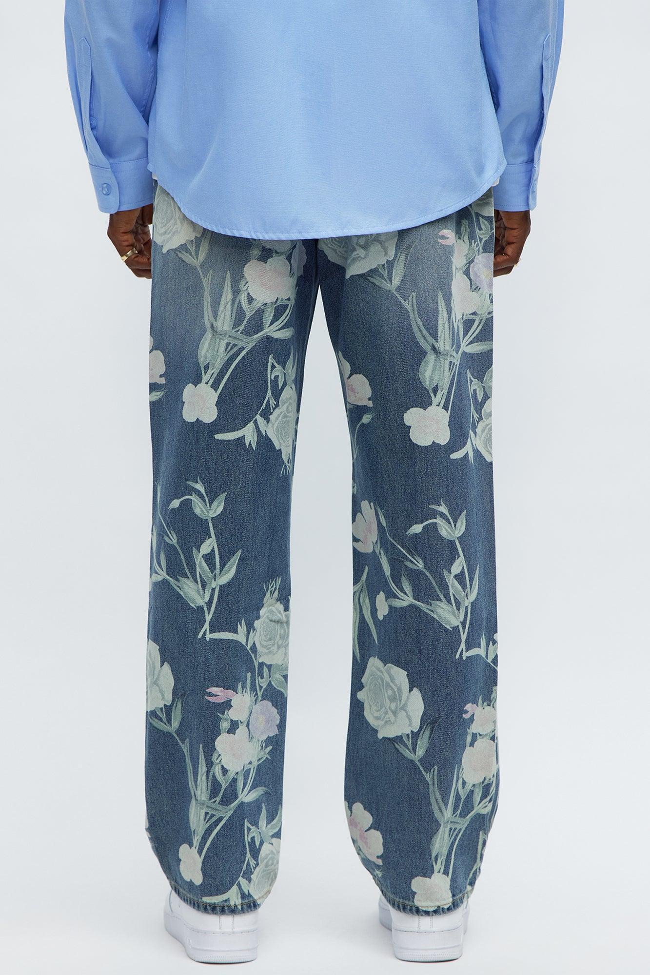 Relaxed Straight Fallen Roses Jeans - Medium Blue Wash Product Image