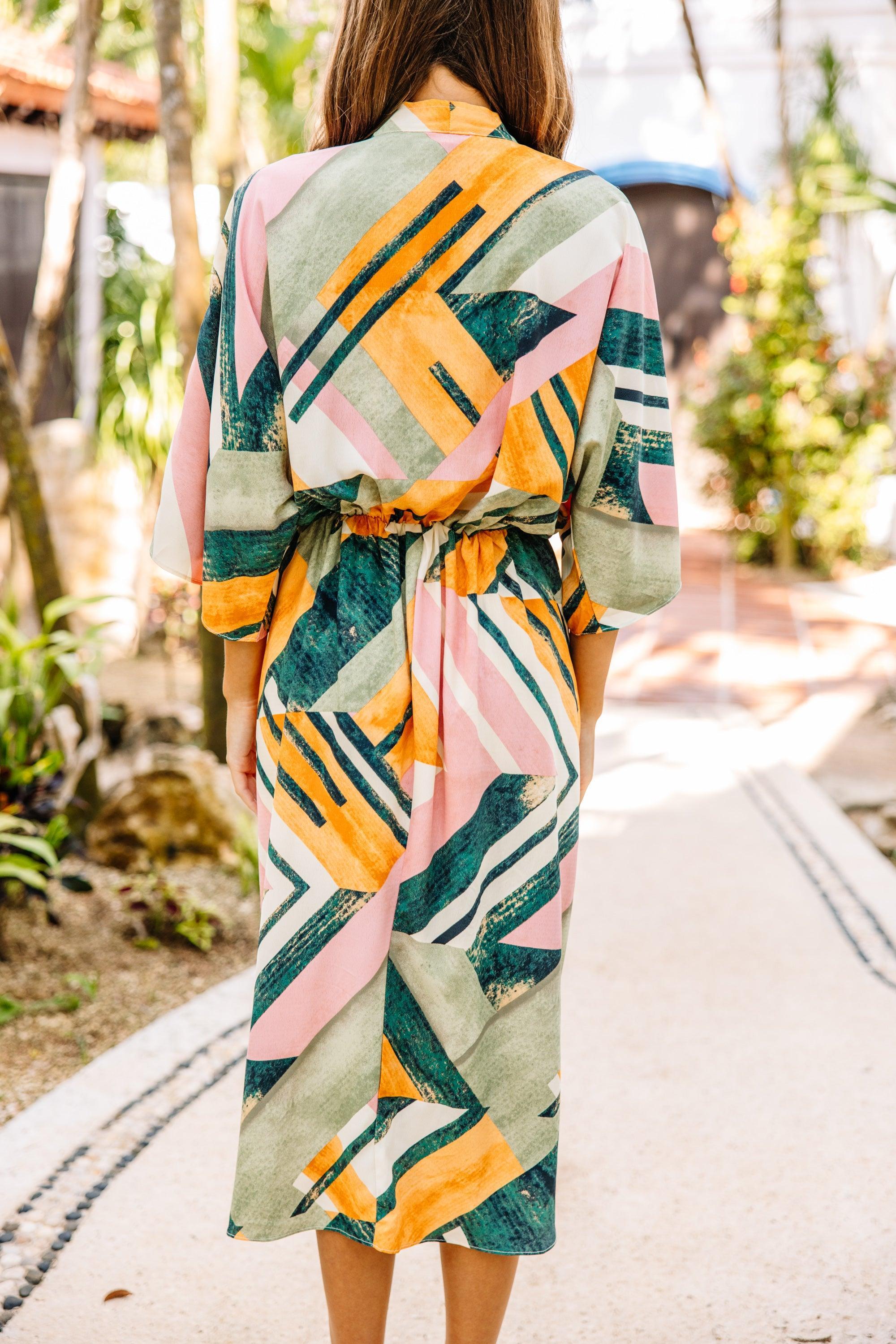 Vintage Resort Green Abstract Midi Dress Female Product Image