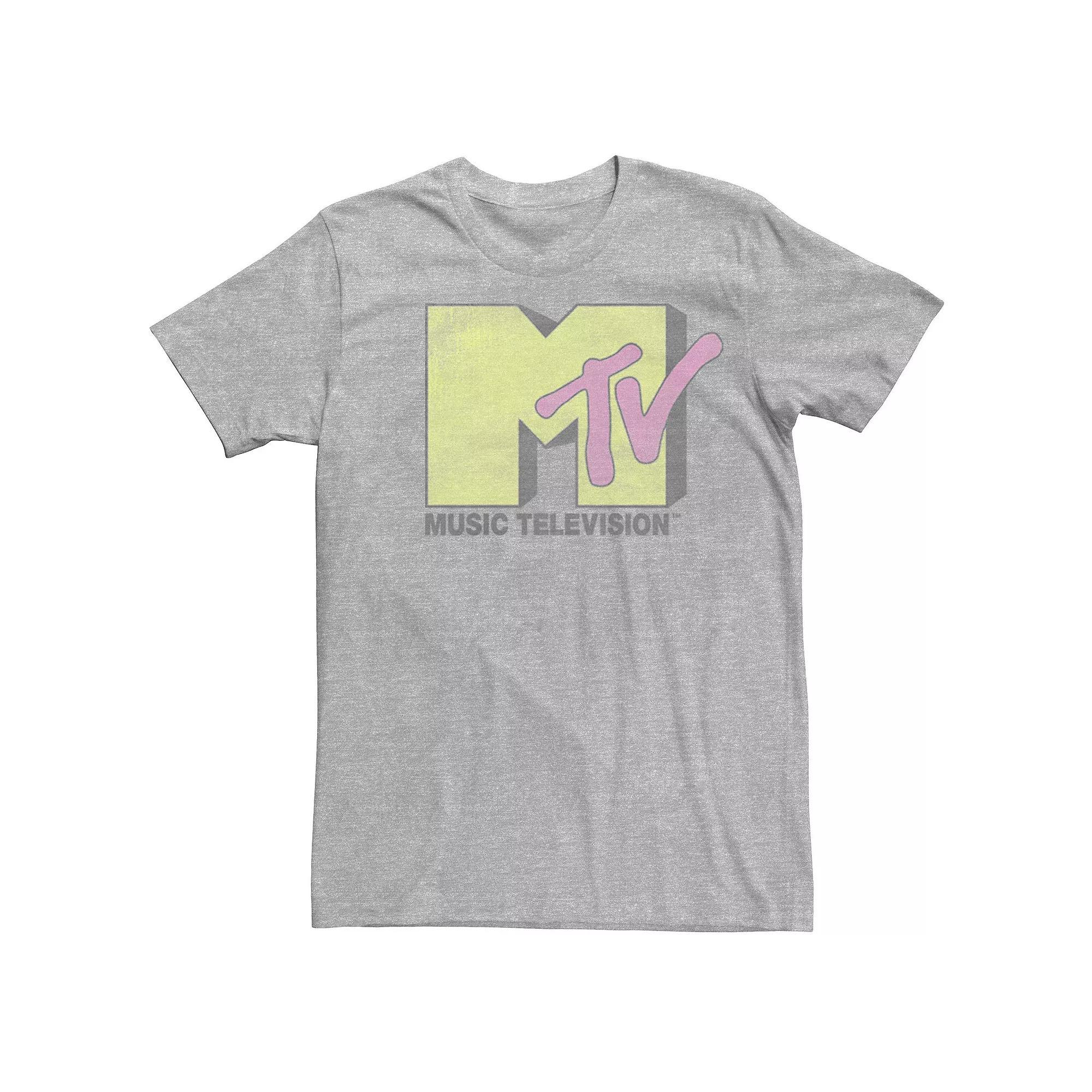 Men's MTV Vintage Pastel Yellow And Pink Logo Short Sleeve Tee, Size: Large, Athletic Grey Product Image