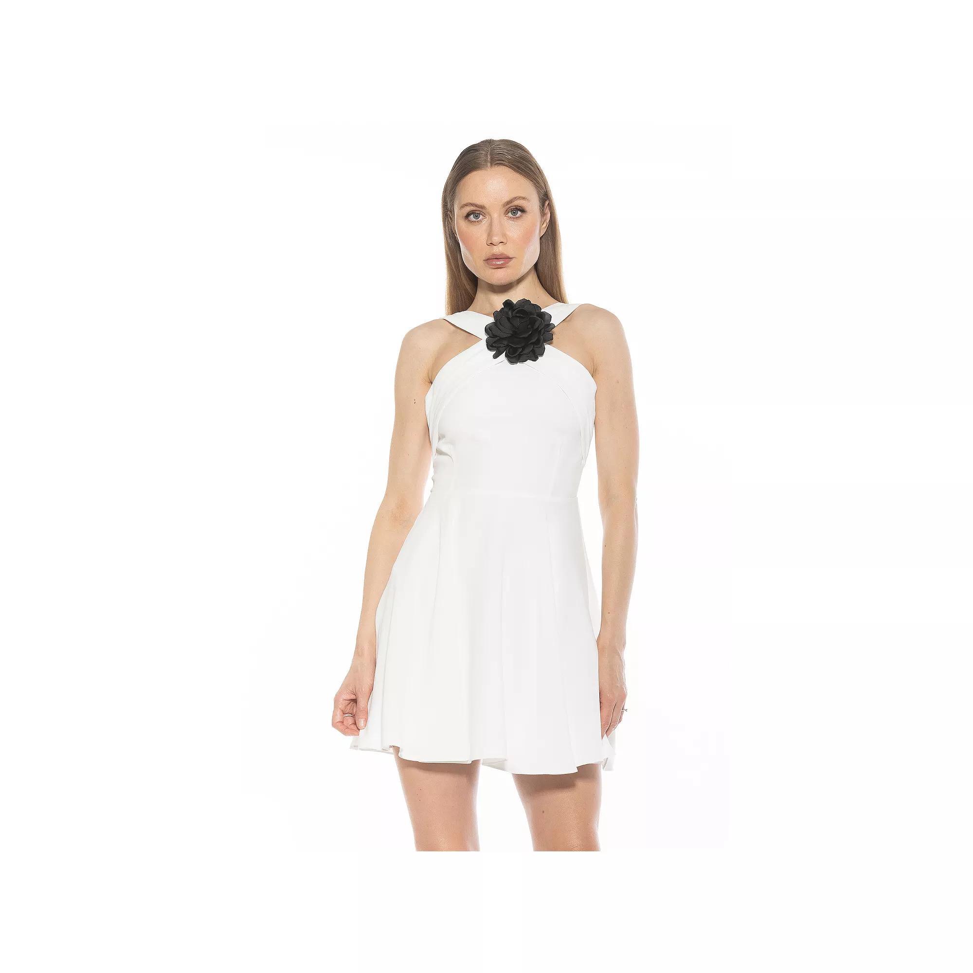 Women's ALEXIA ADMOR Alexi Halter Fit & Flare Dress with 3D Flower Detail, Size: 4, Ivory Product Image