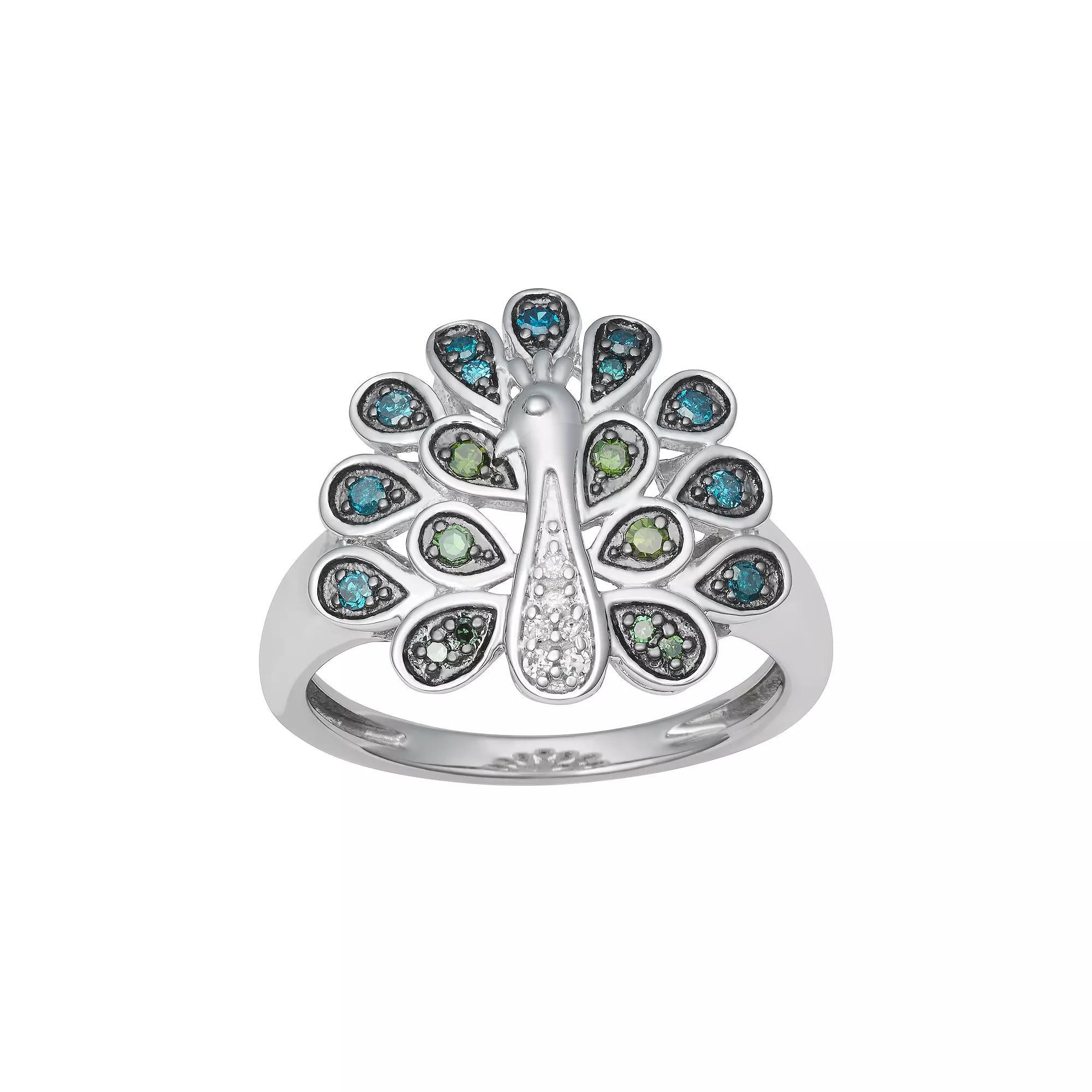 HDI Sterling Silver 1/4 Carat T.W. Diamond Peacock Ring, Women's, Size: 7 Product Image
