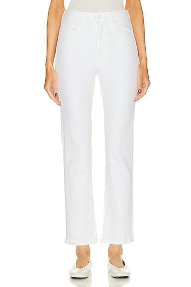 MOTHER High Waisted Rider Ankle in White. Size 24, 26, 27, 28, 30, 31, 32, 33, 34. Product Image