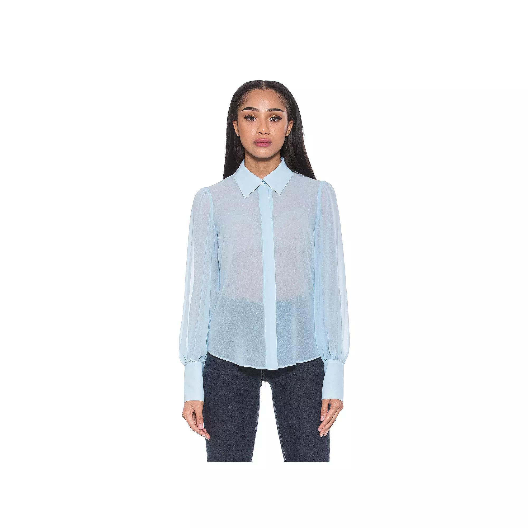 Women's ALEXIA ADMOR Zayn Collared Blouson Sleeve Sheer Blouse, Size: 10, Ivory Product Image