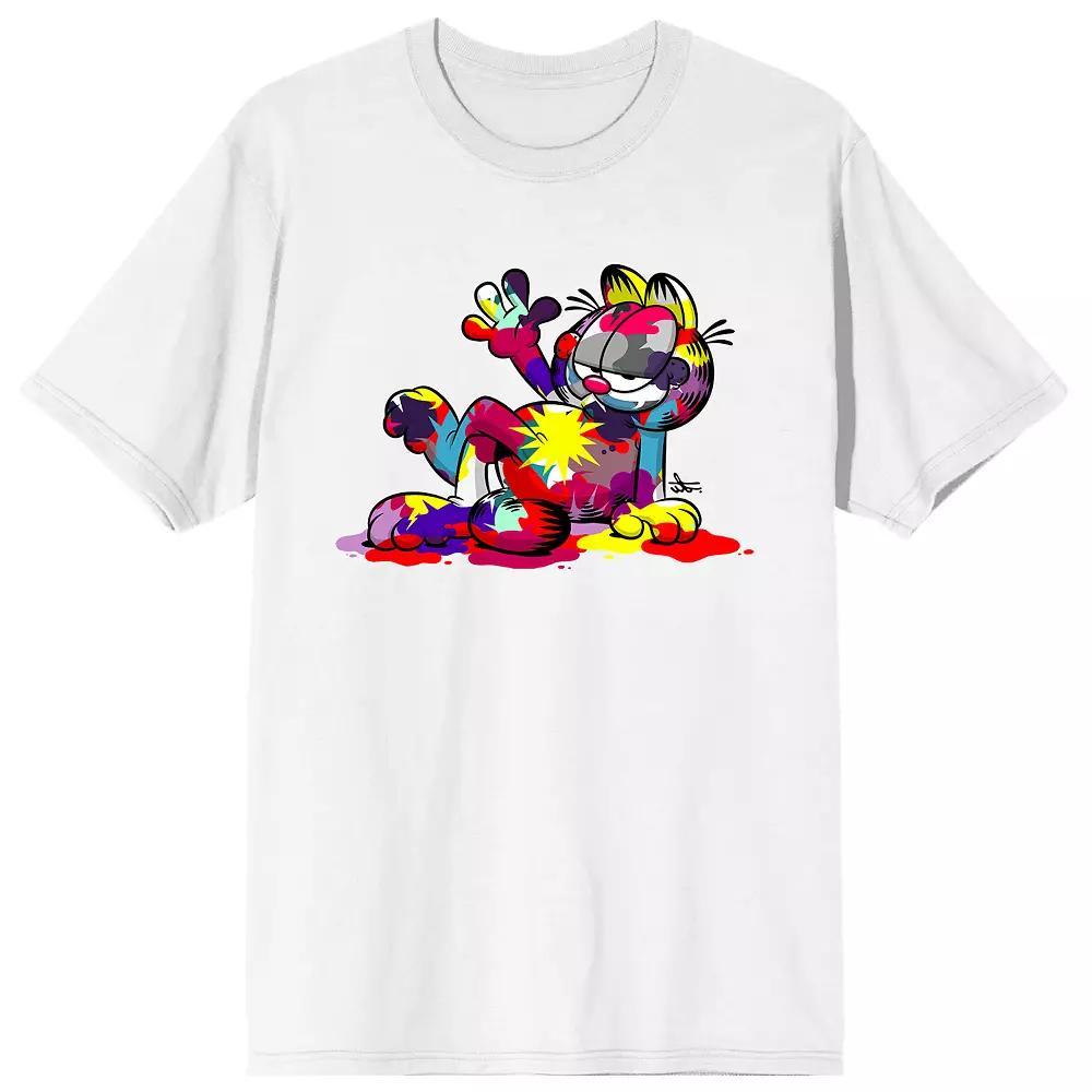 Men's Garfield Multicolored Paint Graphic Tee, Size: Medium, White Product Image