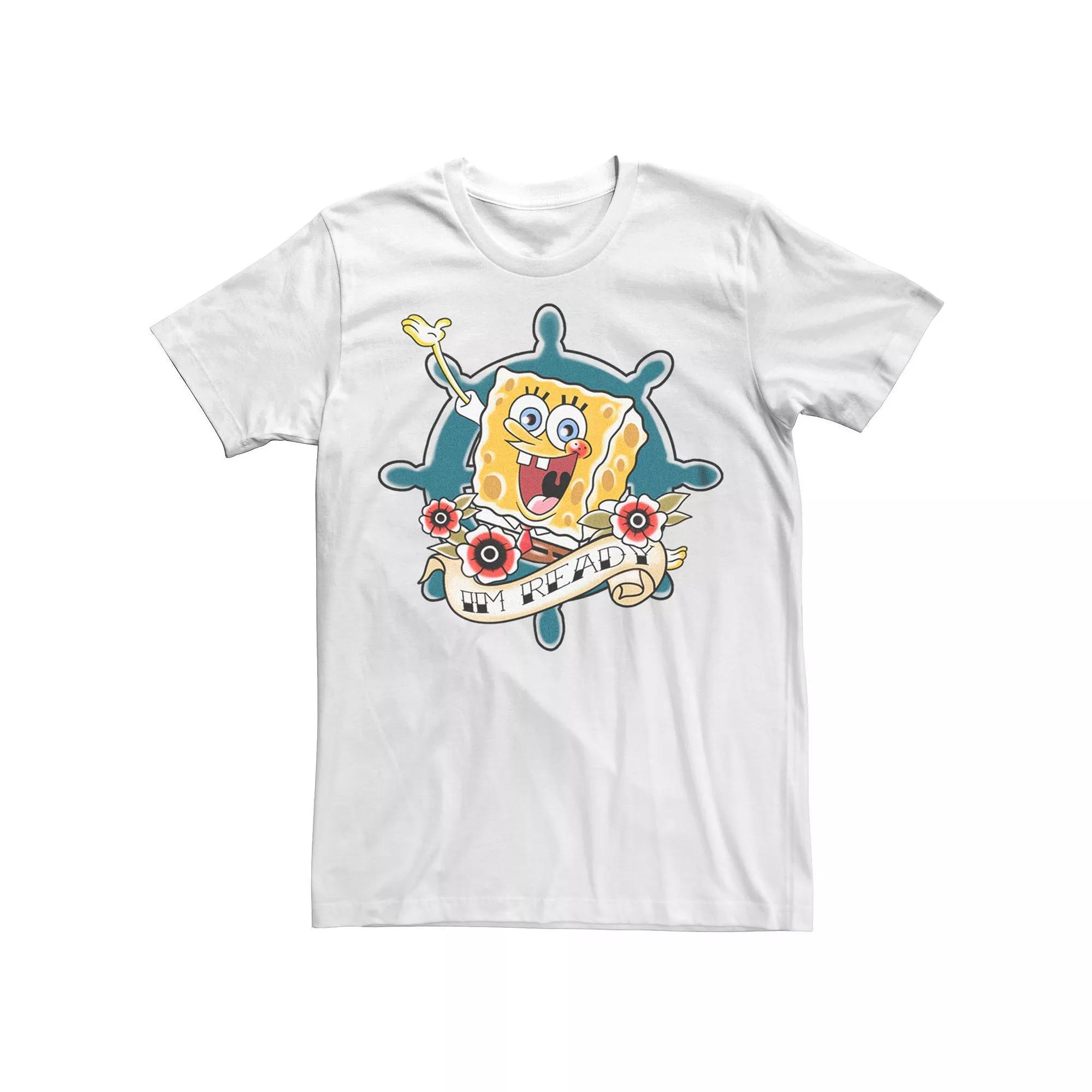 Men's Sponge Bob Im Ready Tattoo Style Tee, Size: XXL, White Product Image