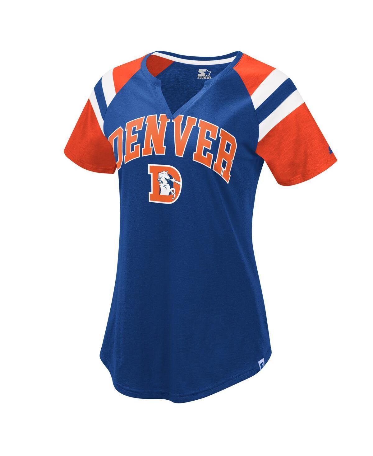 Womens Starter Royal/Orange Denver Broncos Game On Notch Neck Raglan T-Shirt Product Image
