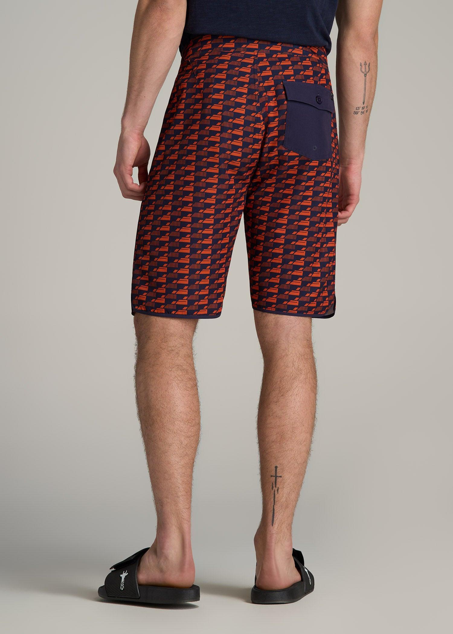Hi-Tide Scallop Board Shorts for Tall Men in Bright Orange Geometric Male Product Image