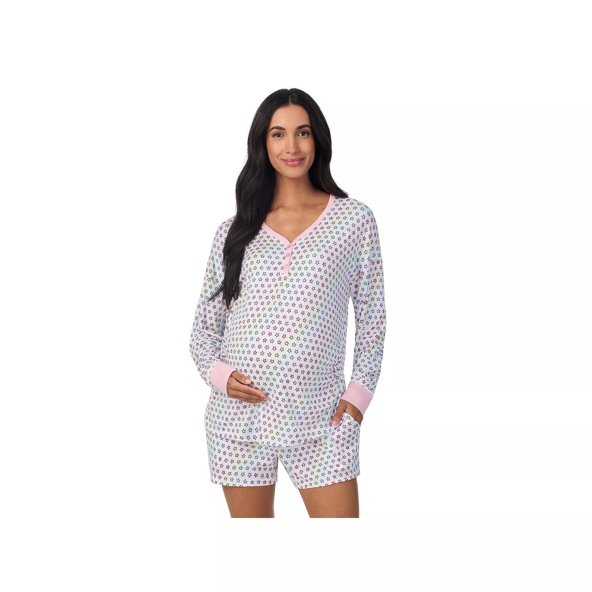 Maternity Beauty Sleep Social Long Sleeve Henley Pajama Top & Pajama Shorts Set, Women's, Size: XL-Mat, Superstar Product Image