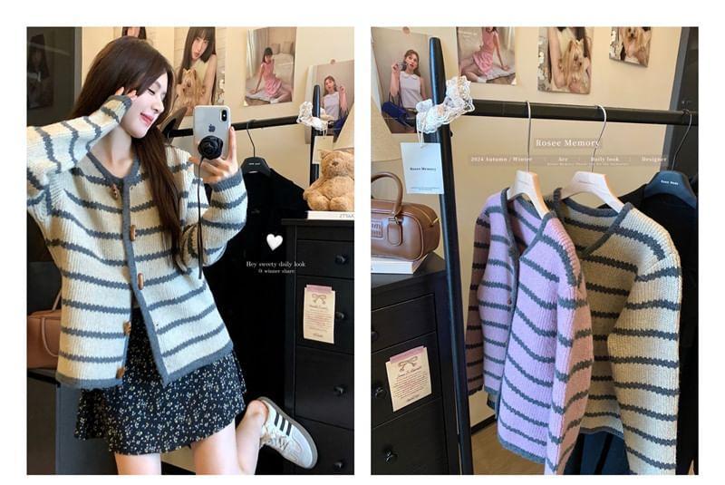 Striped Button-Up Cardigan Product Image