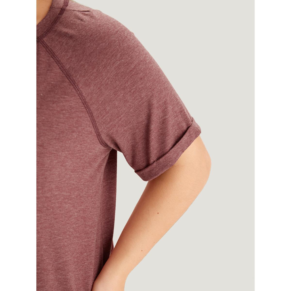 Plus Size Plain Crew Neck Stitch Roll Sleeve T-shirt Rust Women Casual Plain Plain Round Neck Dailywear T-shirts BloomChic 26/4X Product Image