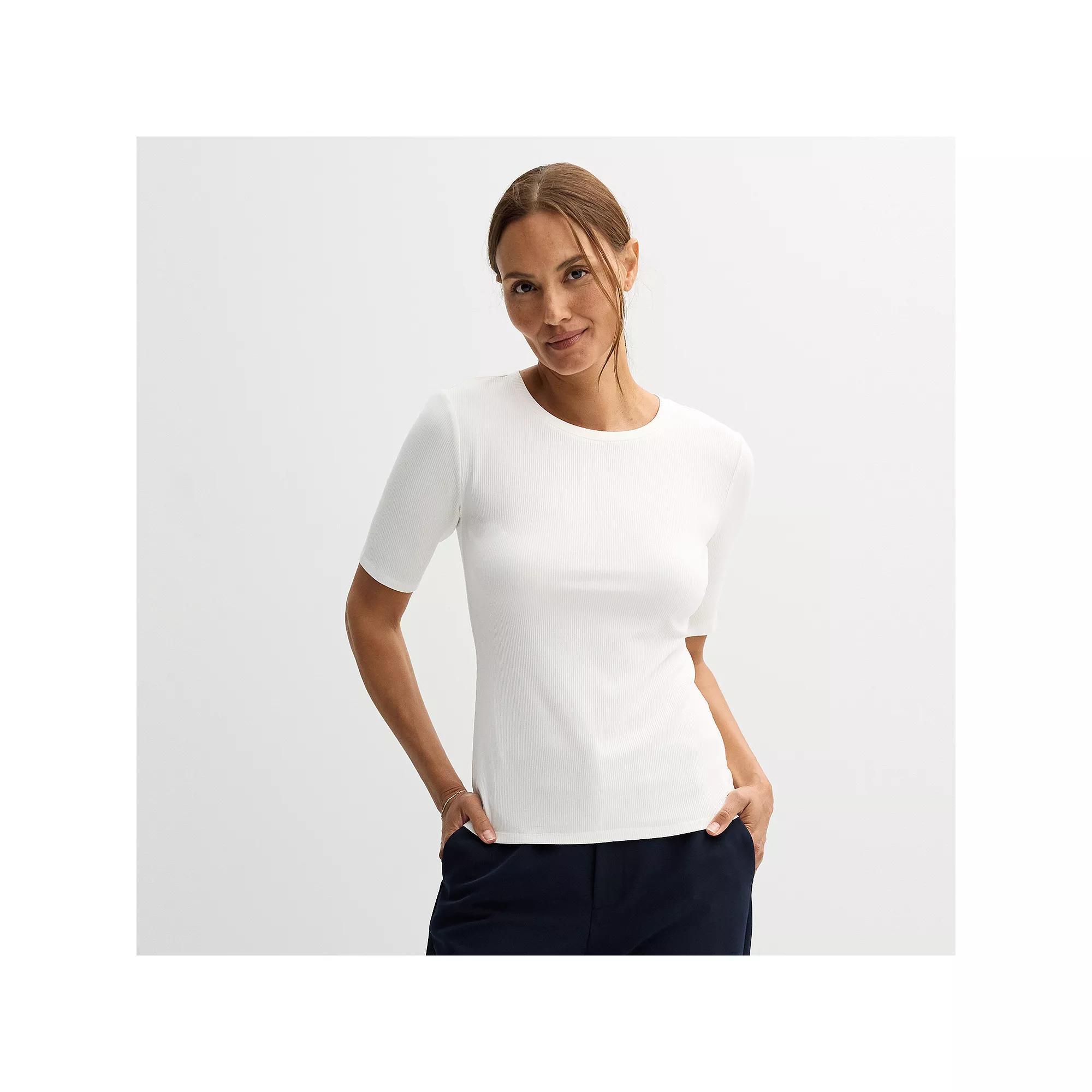 Petite Nine West Fitted Elbow Sleeve Tee, Women's, Size: XXL Petite, White Knight Product Image