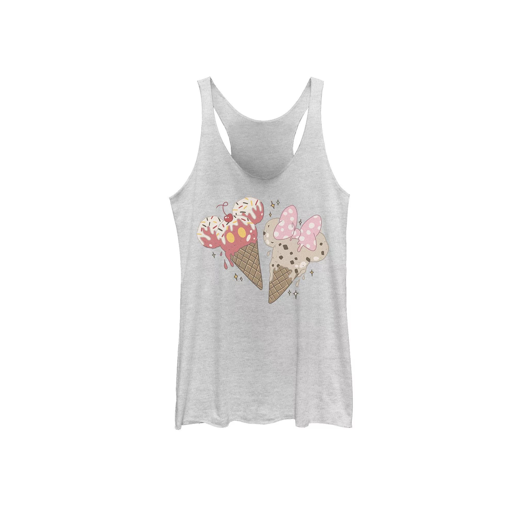 Disney's Mickey And Friends Mickey & Minnie Ice Cream Cones Racerback Tank Top, Girl's, Size: Small, White Grey Product Image
