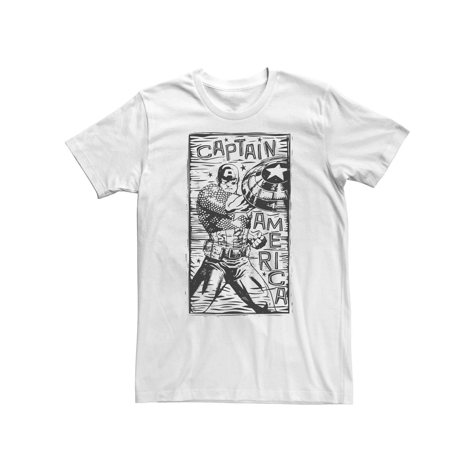 Big & Tall Marvel Captain America Woodcut Blue Portrait Tee, Men's, Size: XL Tall, White Product Image