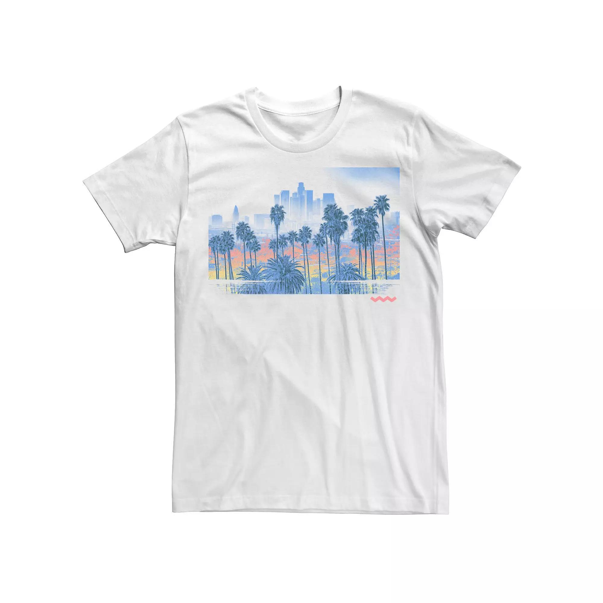 Men's Palm Tree City Scape Poster Graphic Tee, Size: Large, White Product Image