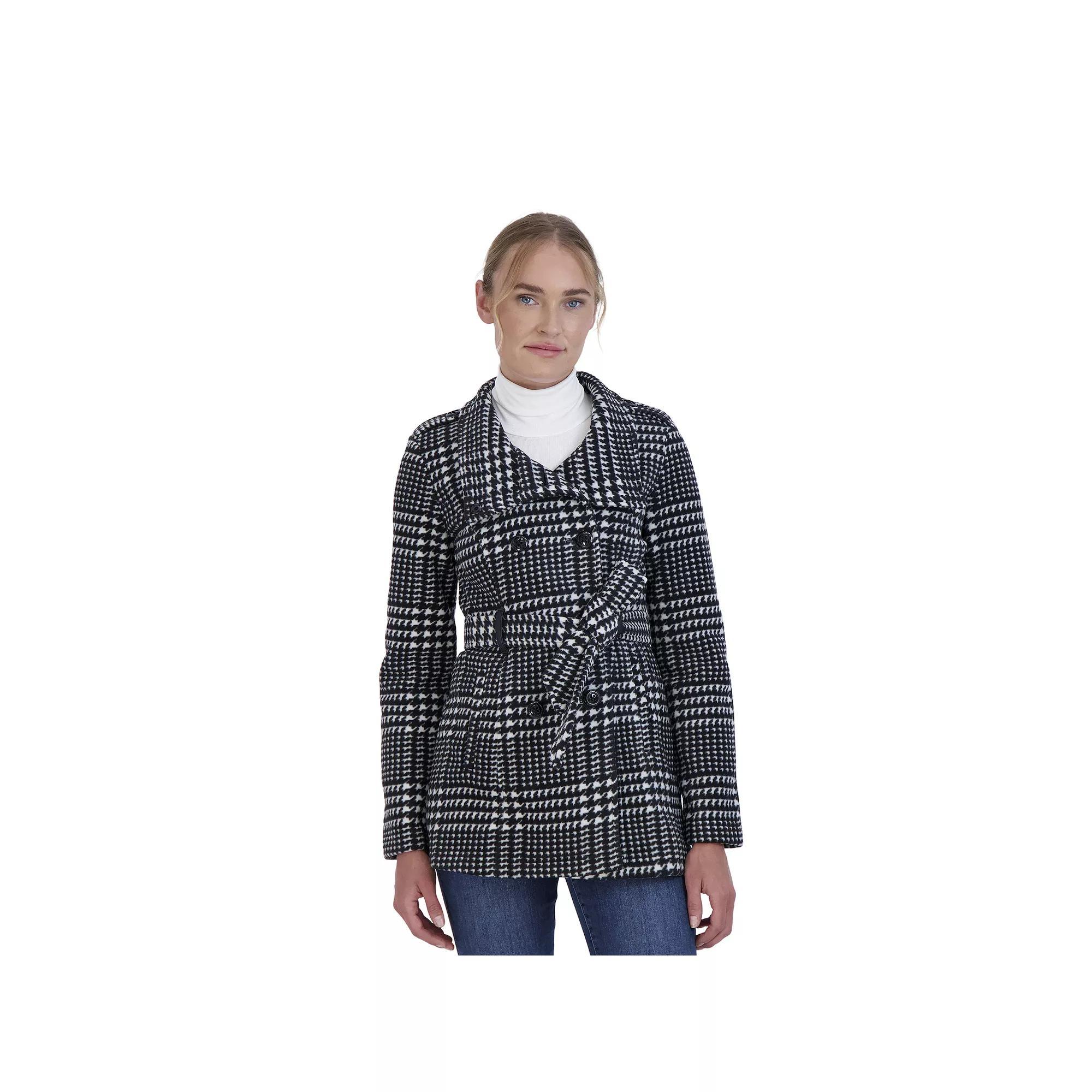 Juniors' Sebby Faux-Leather Trim Fleece Trench Coat, Women's, Size: Large, Black White Product Image