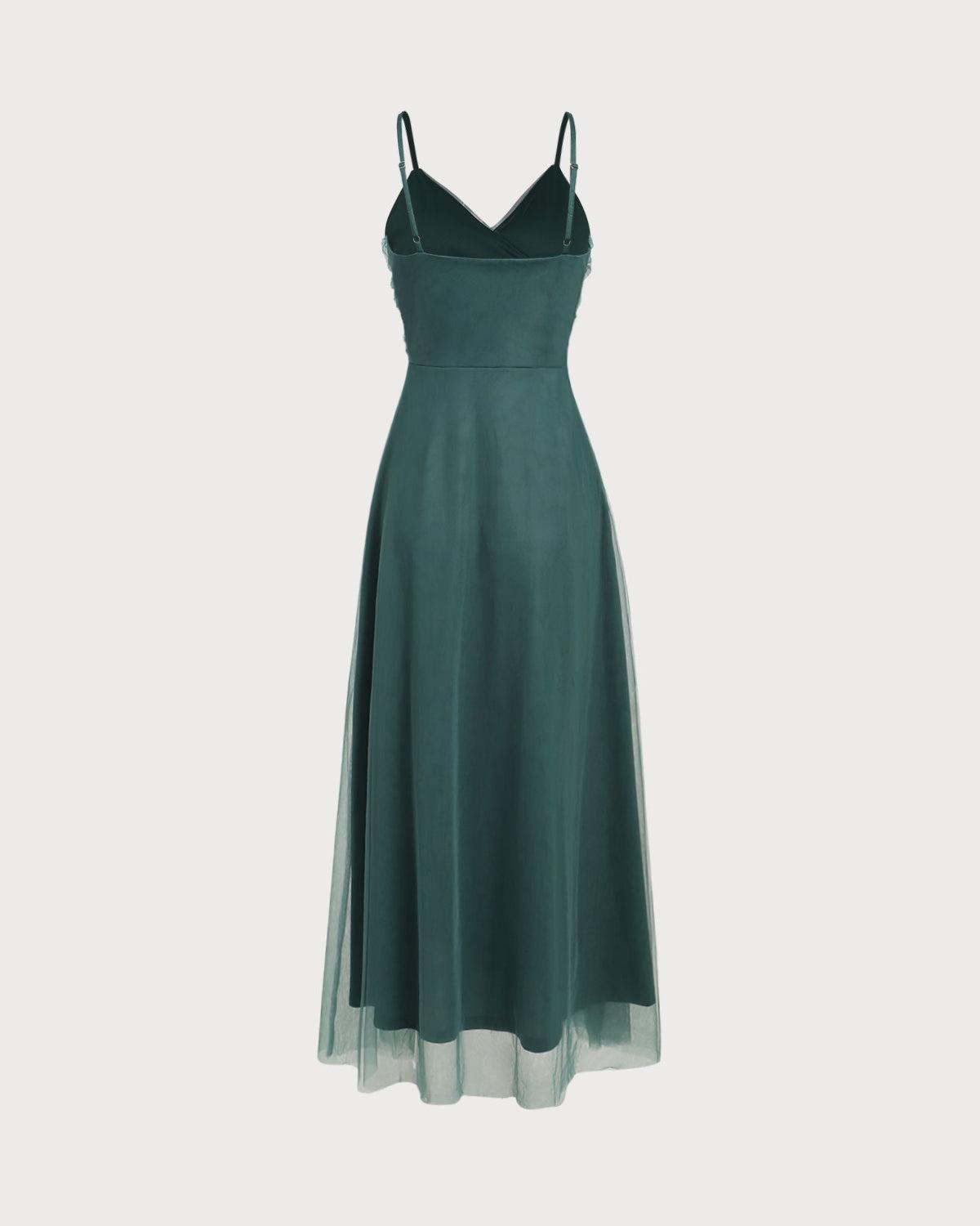 Green Mesh Wrap Slip Maxi Dress Product Image