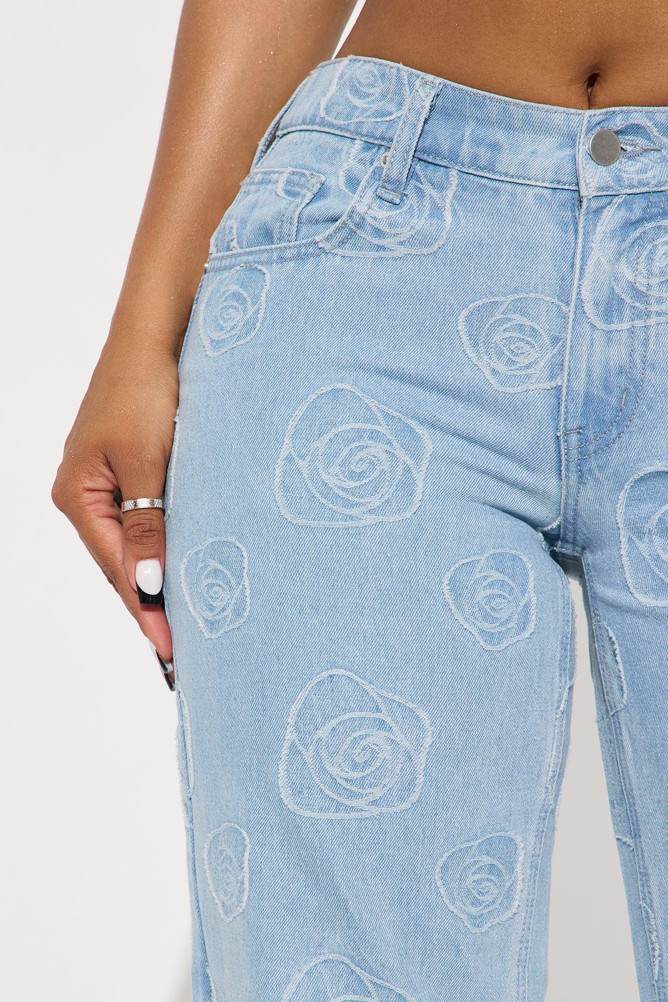 Floral Aura Low Rise Wide Leg Jeans - Light Wash Product Image