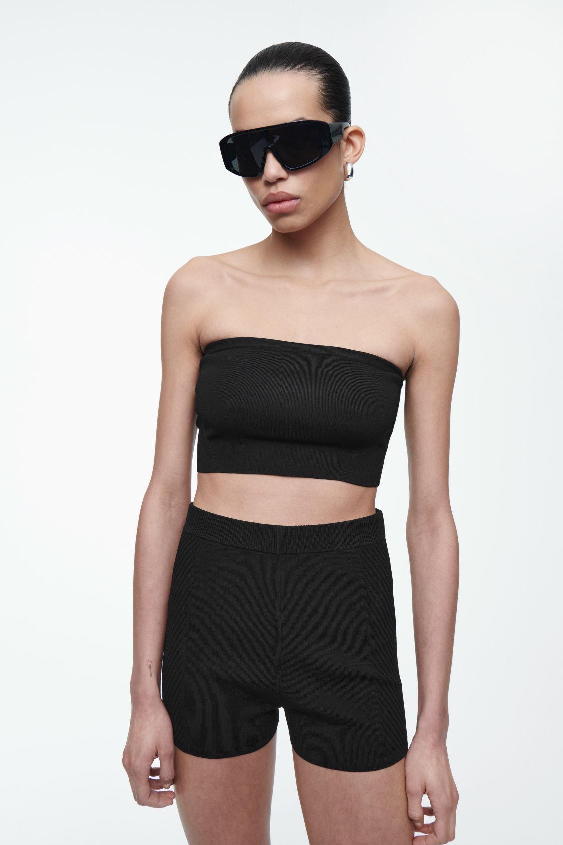 COS Ribbed-knit Shorts In Black Product Image