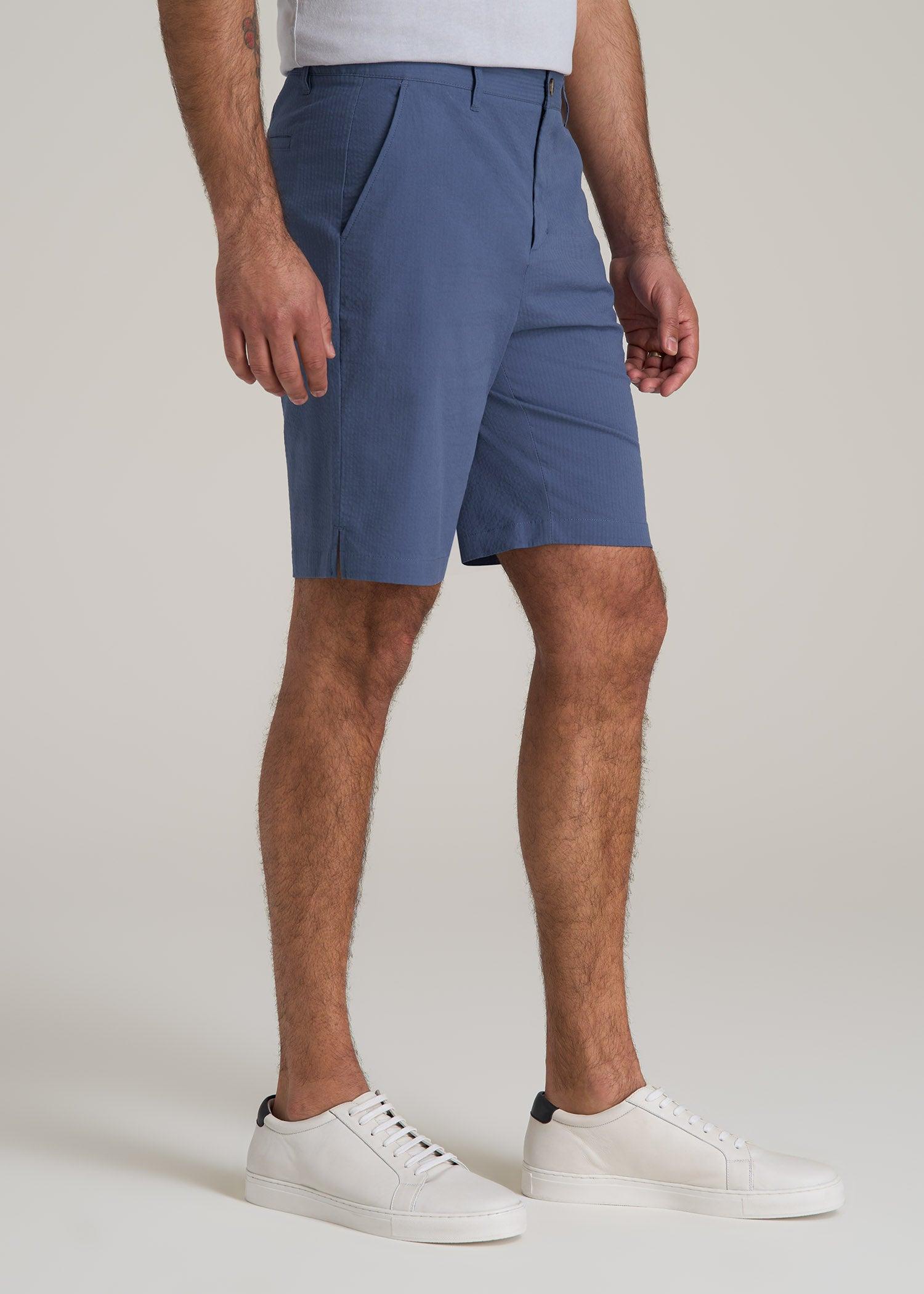 Seersucker Shorts for Tall Men in Steel Blue Product Image
