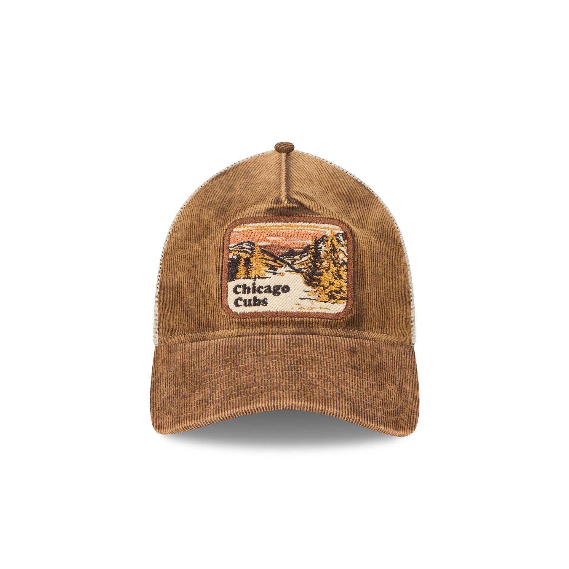 Chicago Cubs Vintage Landscape Brown 9TWENTY A-Frame Trucker Hat Male Product Image