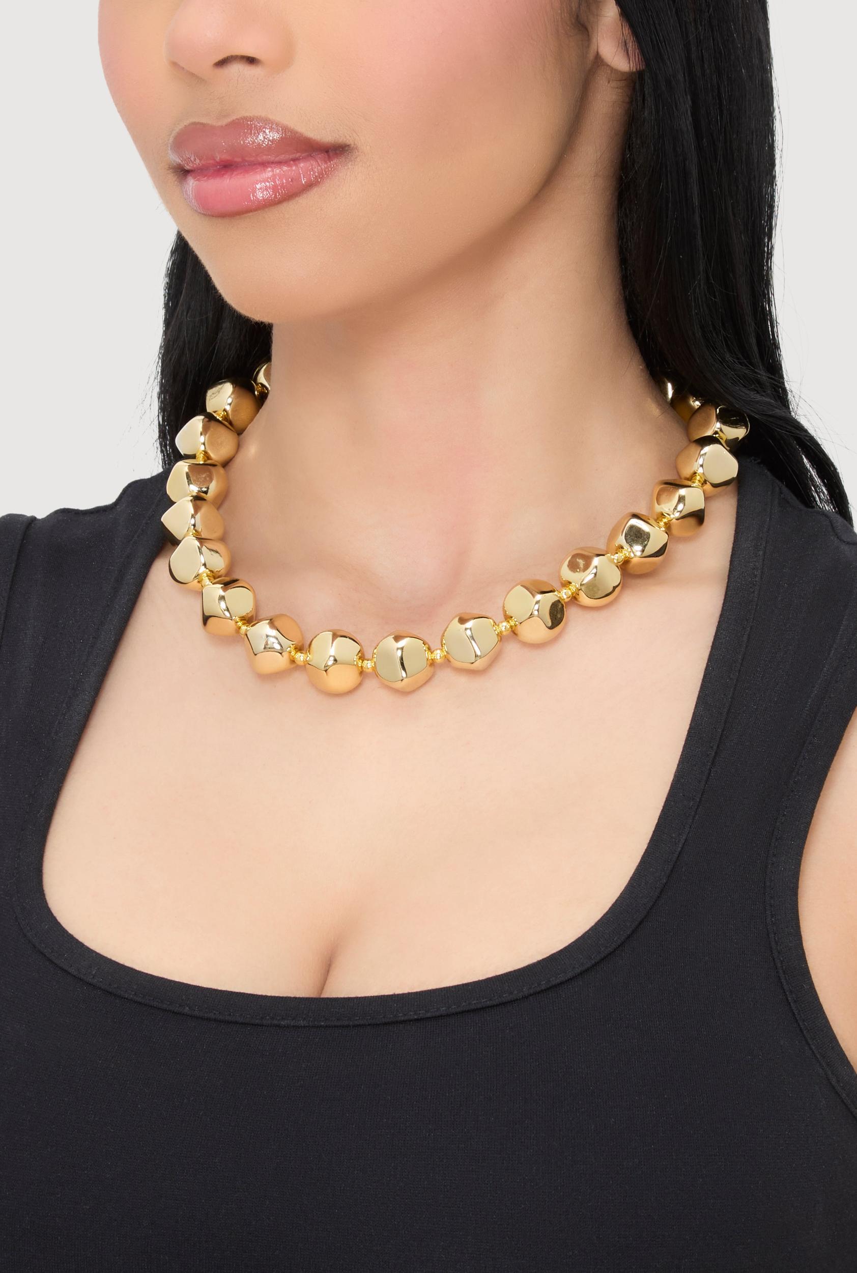 Metallic Beaded Statement Necklace Female Product Image