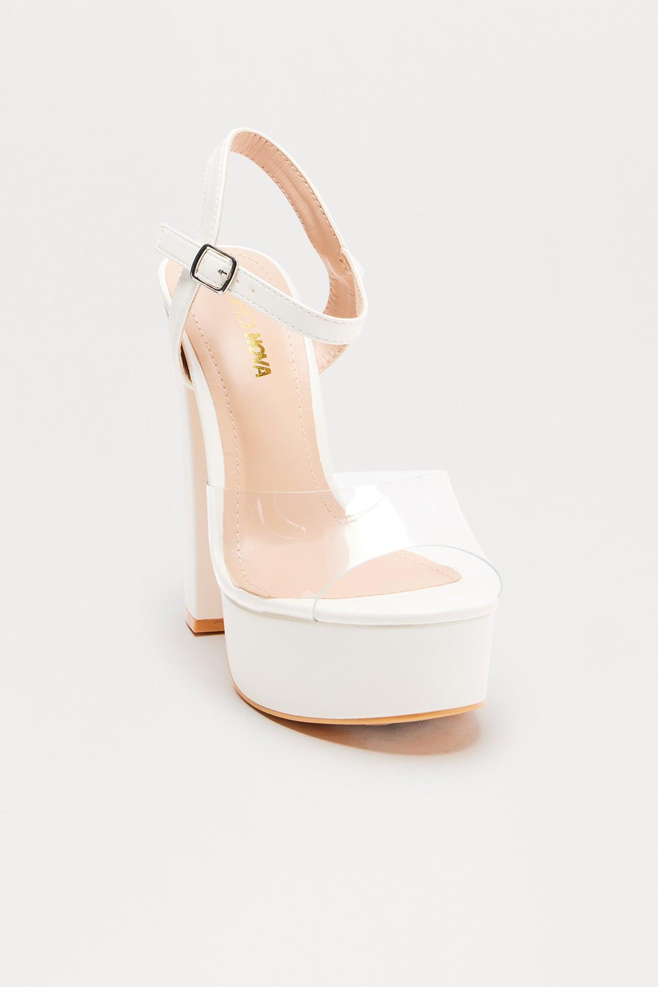 Bossy Clear Strap Platform Block Heels - White Product Image