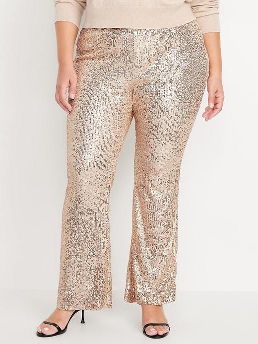 High-Waisted Sequin Flare Pants Product Image