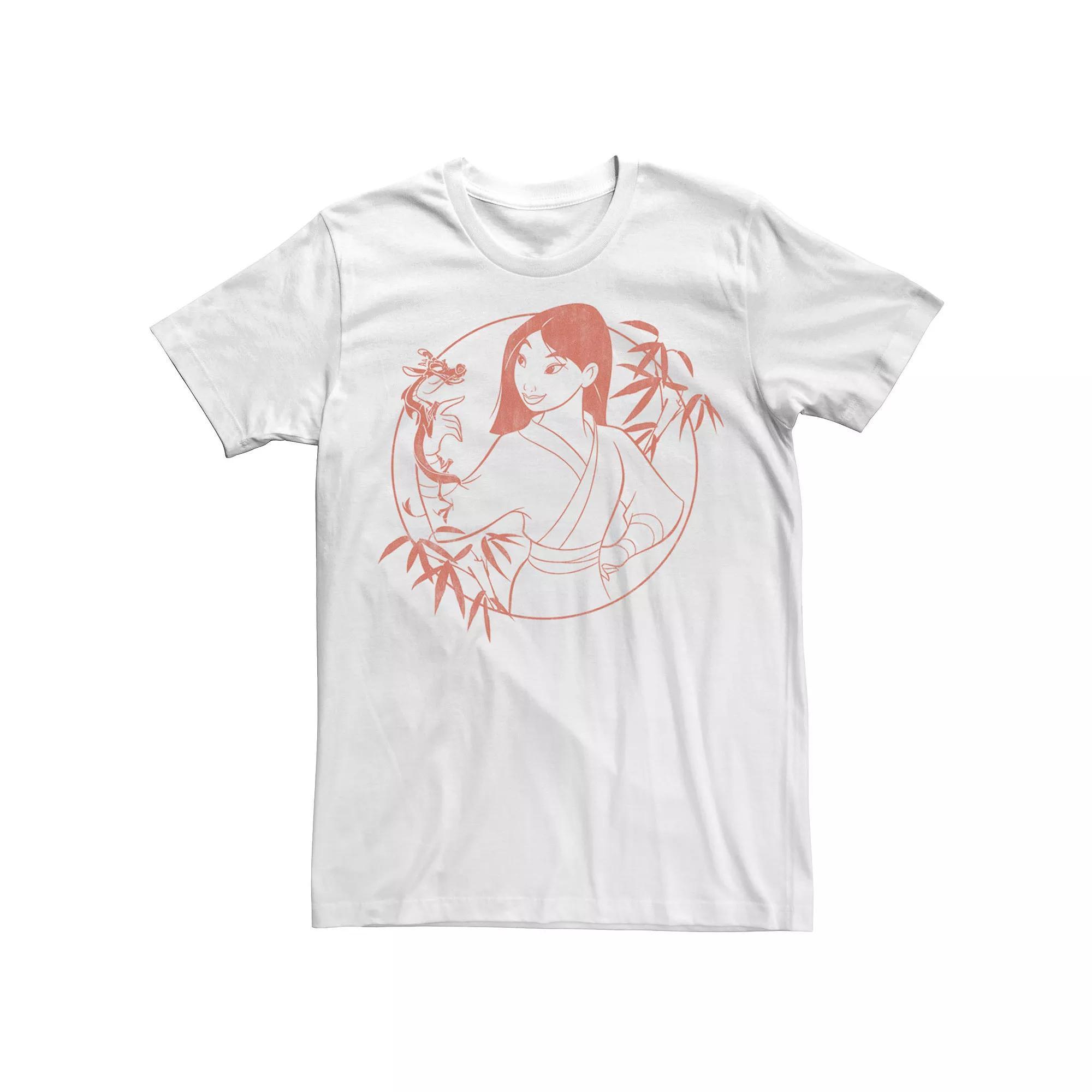 Disney's Mulan & Mushu Men's Bamboo Portrait Outline Tee, Size: Small, White Product Image