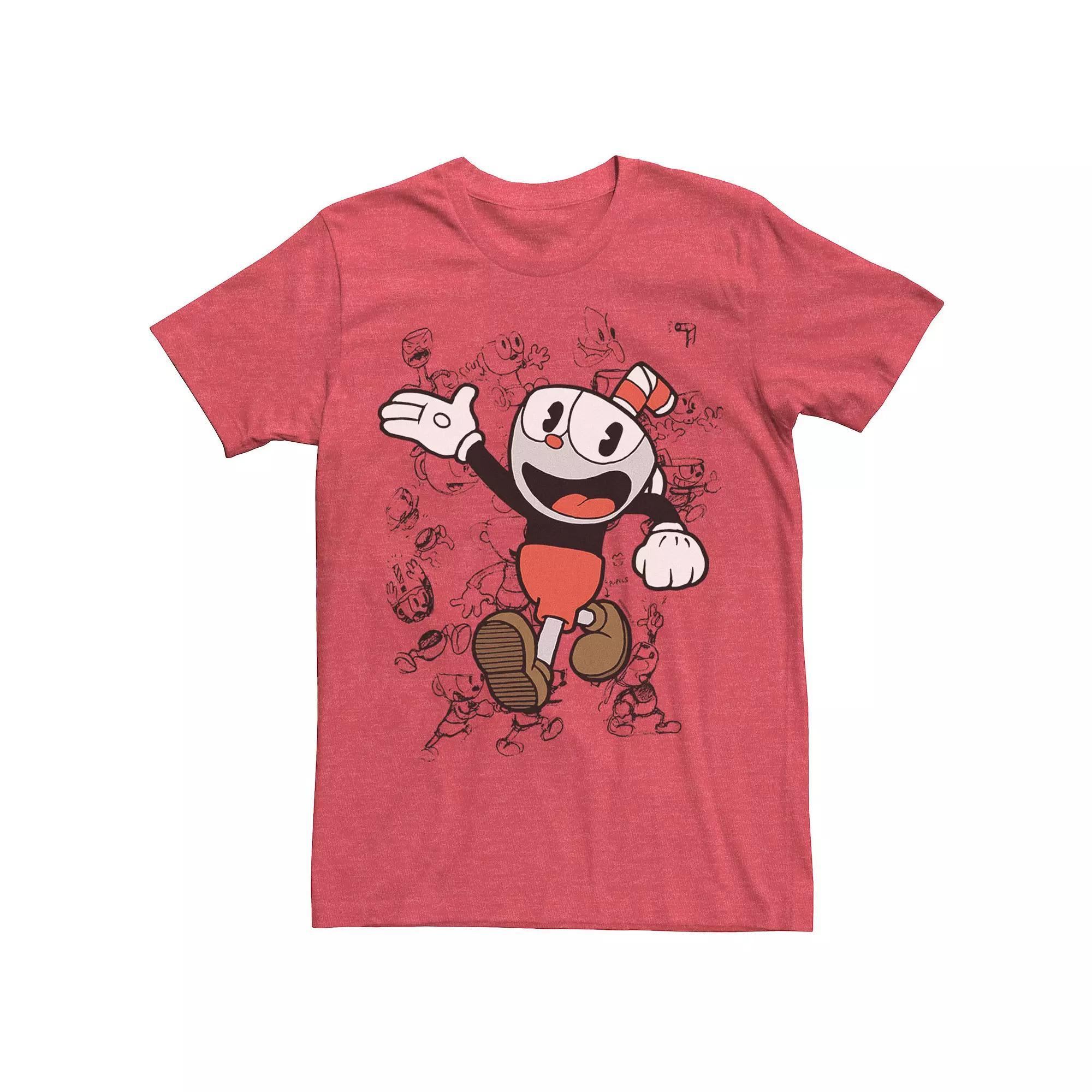 Mens Cuphead Character Sketches Graphic Tee Red Grey Product Image