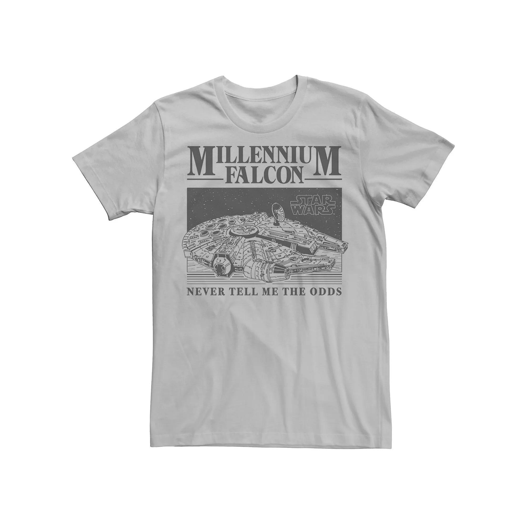 Men's Star Wars Millennium Falcon Never Tell Me The Odds Poster Graphic Tee, Size: Small, Silver Product Image