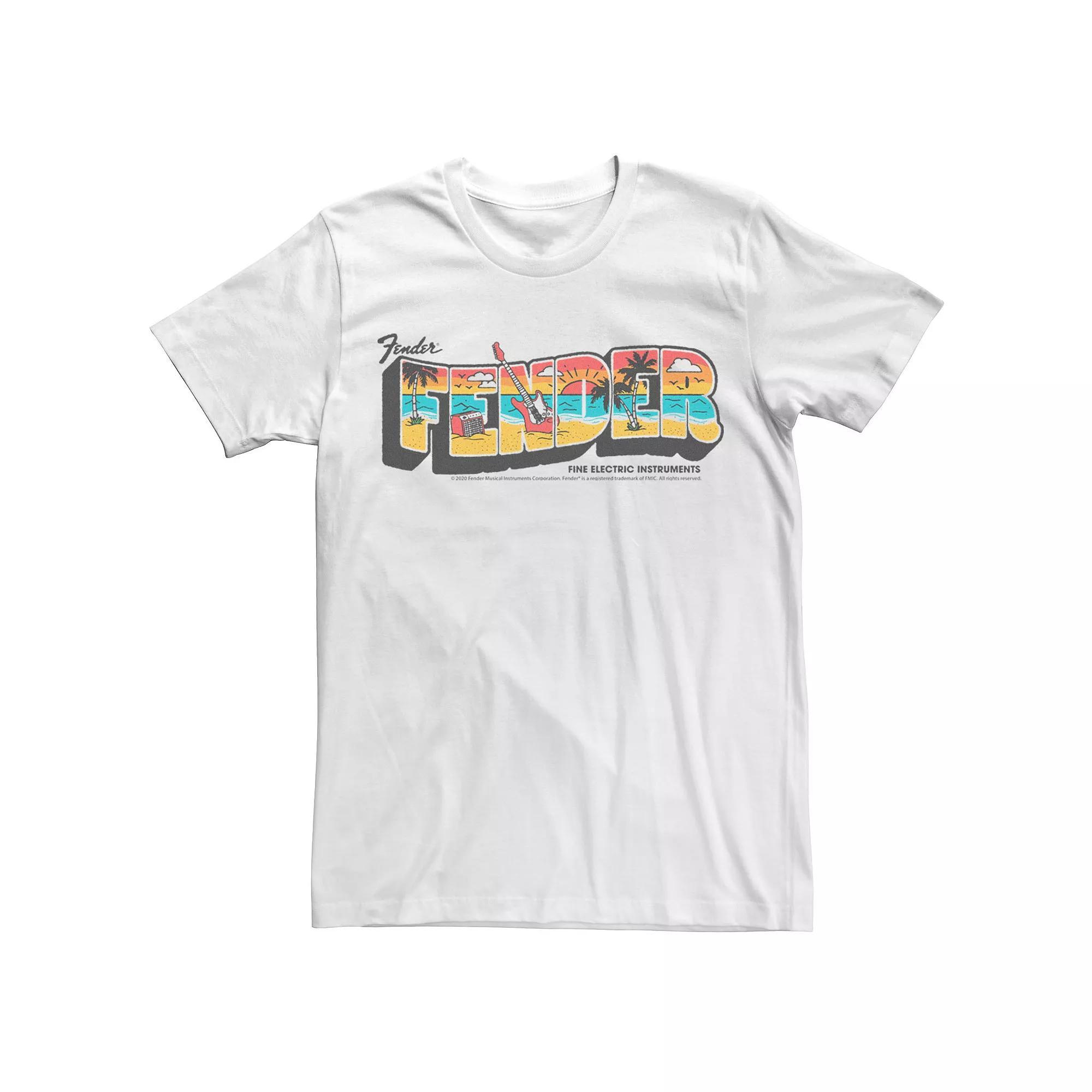 Men's Fender Beach Vacation Logo Fill Tee, Size: Small, White Product Image