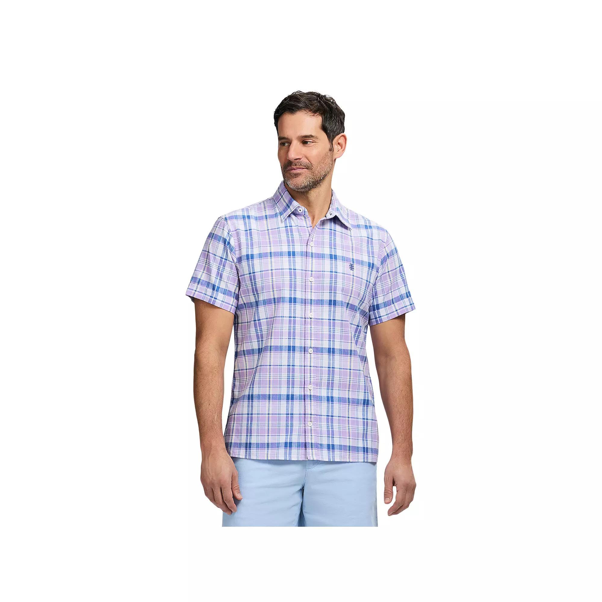 Men's IZOD Madras Short Sleeve Button Down Shirt, Size: XL, Viola Plaid Product Image