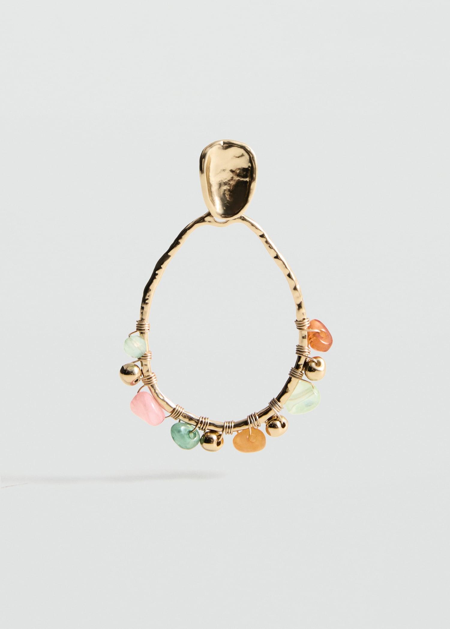 Hanging hoop earrings with ball detail - Women | MANGO USA Product Image