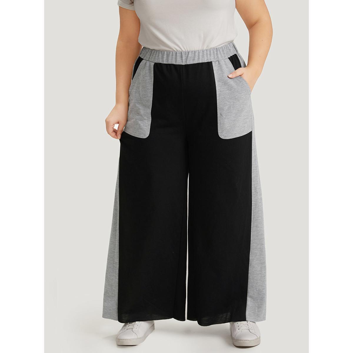 Color Block Contrast Slant Pocket Sweatpants Black Plus Size Women Casual Dailywear Contrast 22-24/3X Bloomchic Product Image