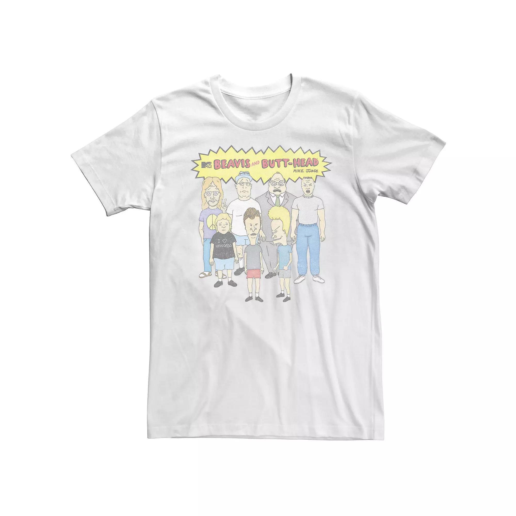 Men's Beavis And Butthead Logo Group Shot Short Sleeve Tee, Size: Medium, White Product Image