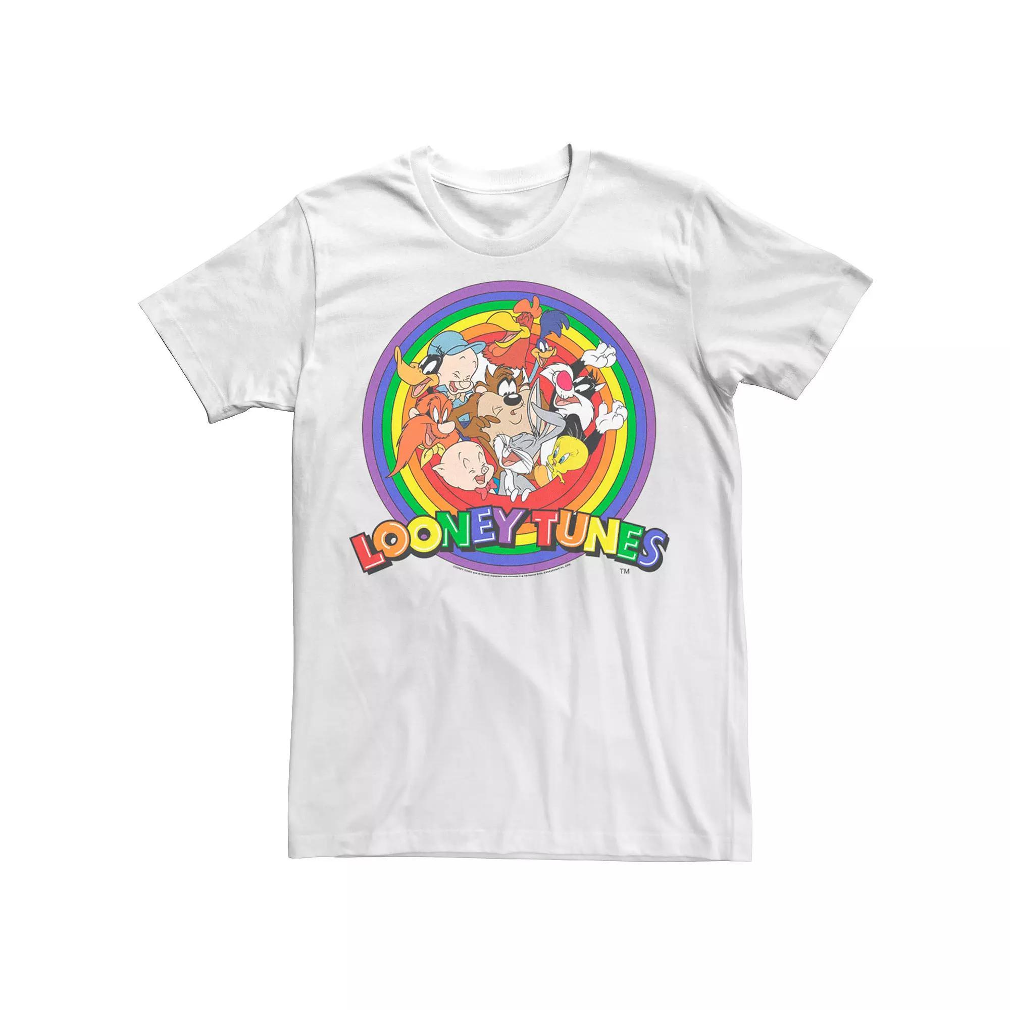 Adult Looney Tunes Pride Group Shot Rainbow Logo Tee, Men's, Size: Small, White Product Image