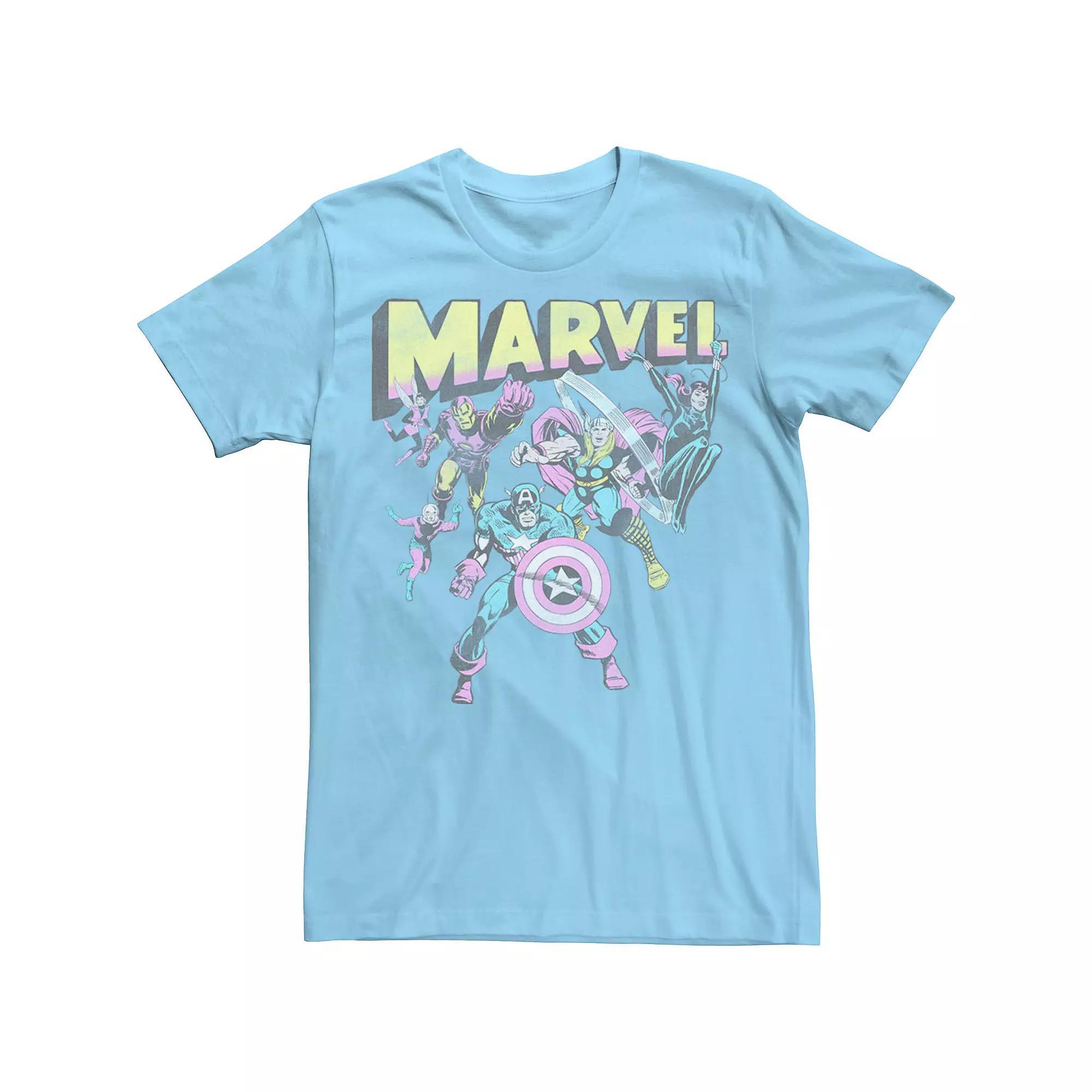 Men's Marvel Group Shot Distressed Comic Cover Tee, Size: Large, Light Blue Product Image