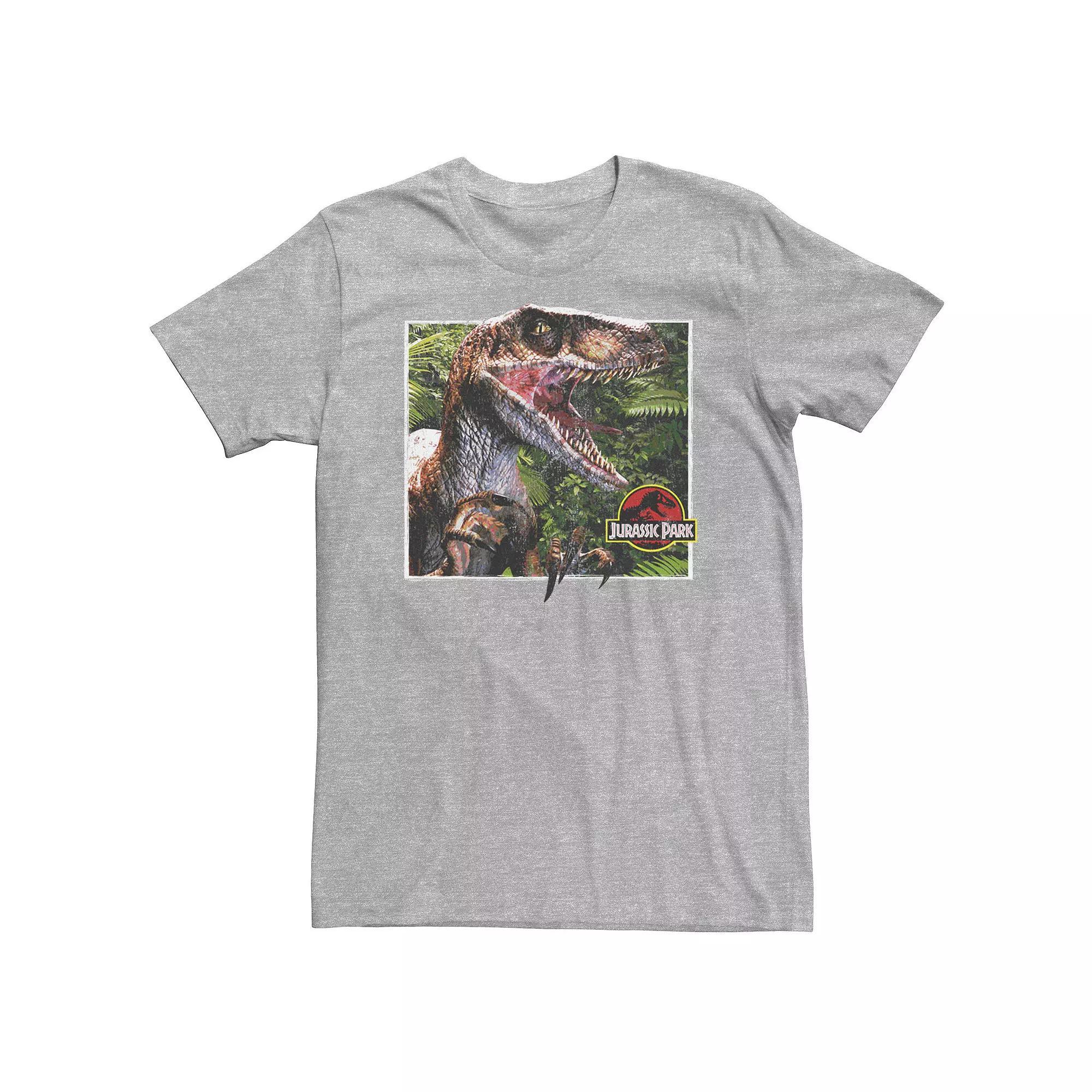 Big & Tall Jurassic Park Raptor Coming Out Of Forest Tee, Men's, Size: Large Tall, Athletic Grey Product Image