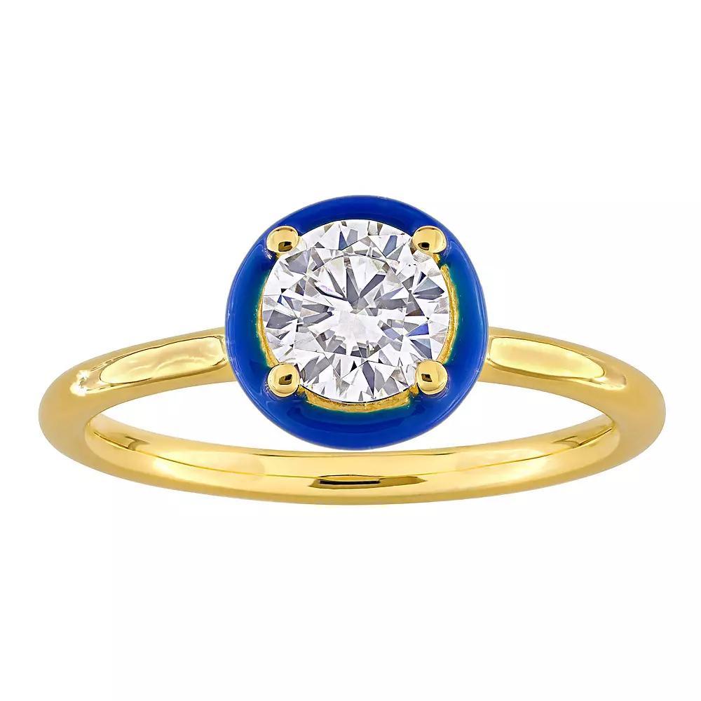 Stella Grace 18k Gold Over Silver 3/4 Carat T.W Lab-Created Moissanite & Blue Enamel Solitaire Engagement Ring, Women's, Gold Tone Product Image