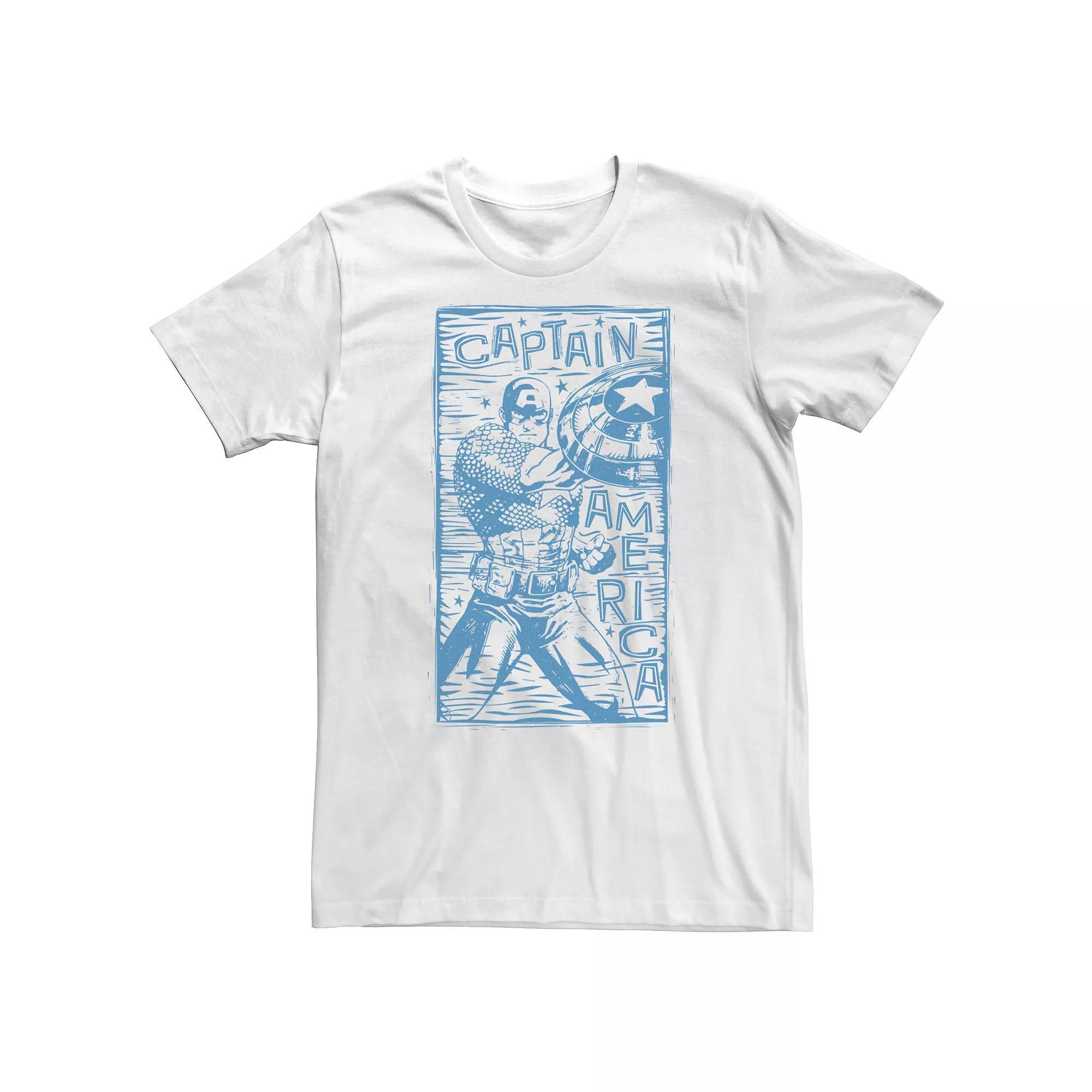 Big & Tall Marvel Captain America Woodcut Blue Portrait Tee, Men's, Size: 4XL Tall, White Product Image