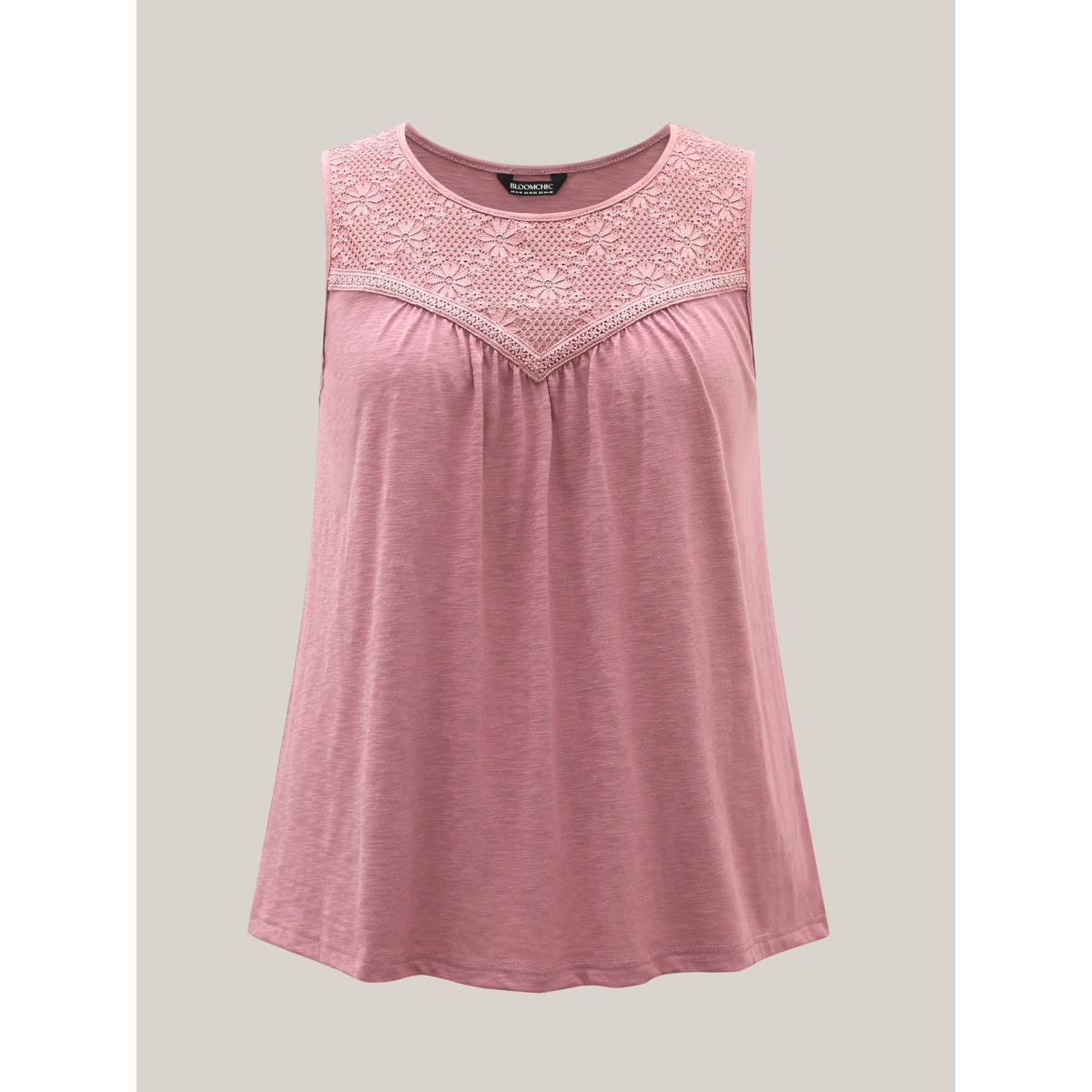 Plus Size Plain Stretchy Lace Tank Top Women Deeppurplered Woven ribbon&lace trim Round Neck Vacation Tank Tops Camis BloomChic 22-24/3X Product Image