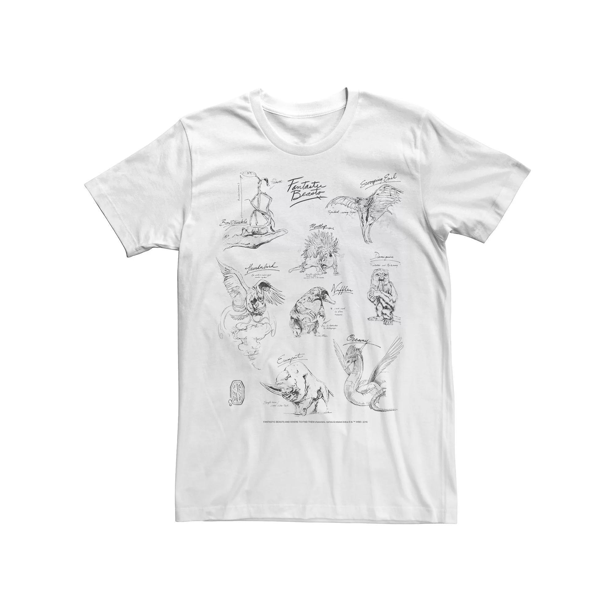 Mens Harry Potter Fantastic Beasts Animal Sketch Collage Graphic Tee Product Image