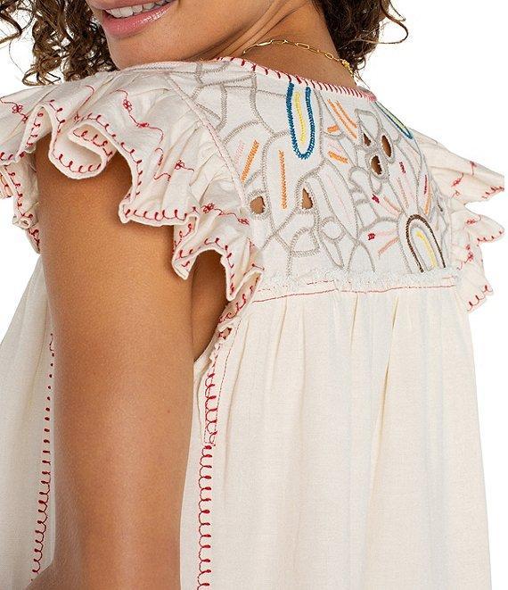 Liverpool Los Angeles Woven V-Neck Cap Sleeve Embroidered Top Product Image